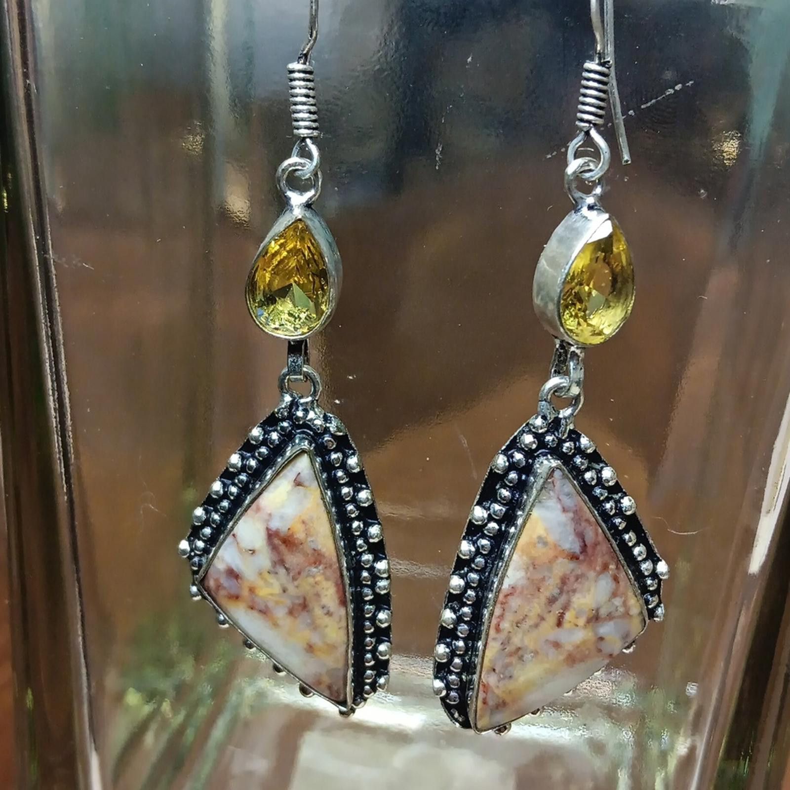 Designer Elegant Jasper and Citrine Stone Earrings Size ONE SIZE - 3 Thumbnail