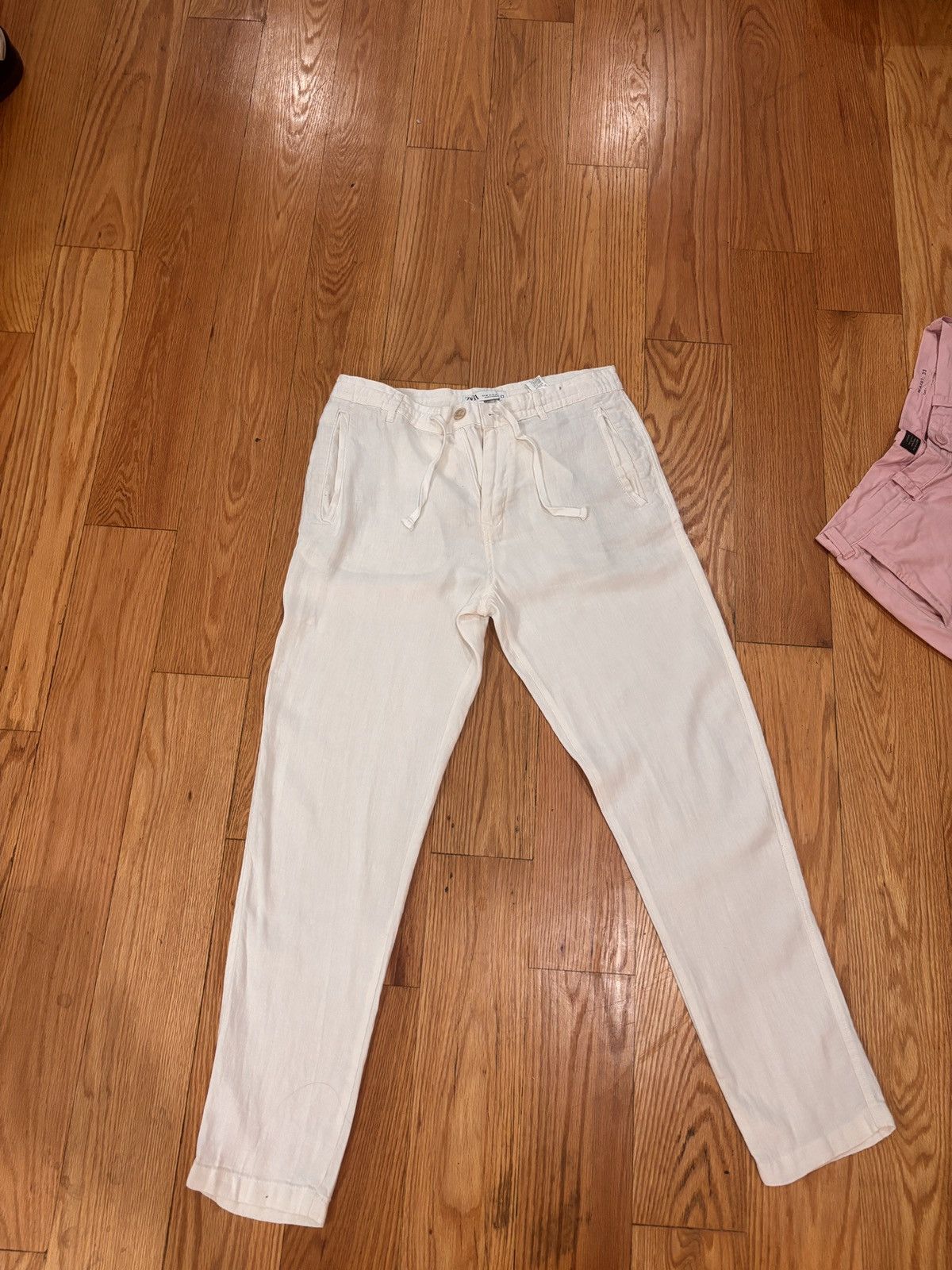 Zara White Linen Pants Size US 31 - 2 Thumbnail