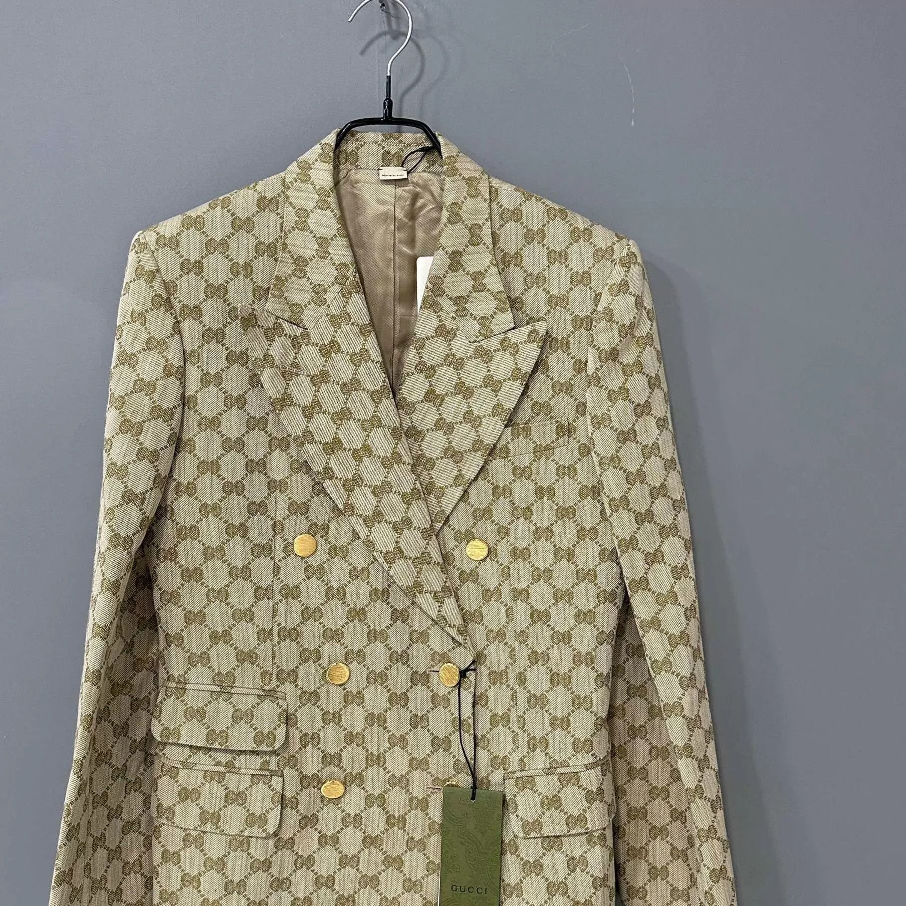 Gucci GUCCI Khaki allover DB gold Btn blazer 40 Size S / US 4 / IT 40 - 2 Thumbnail