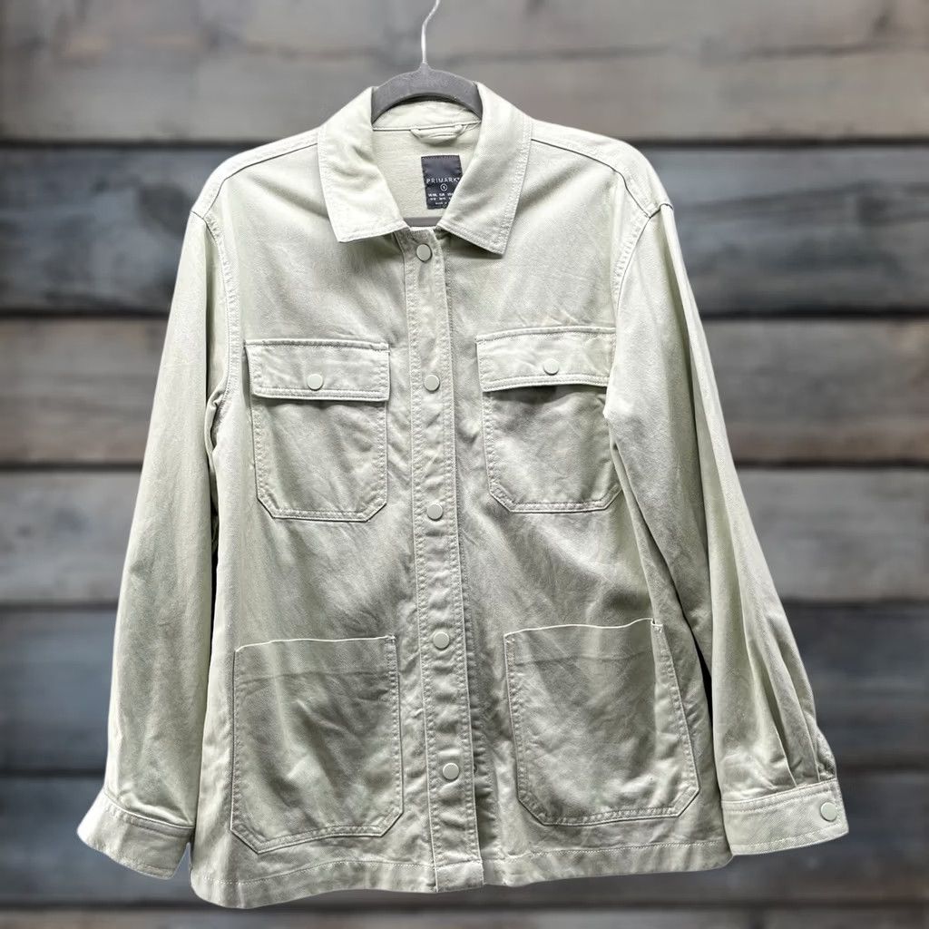 Primark Primark Cotton Lyocell Shacket Womens S Sage Green Relaxed Shirt Jacket Size S / US 4 / IT 40 - 1 Thumbnail