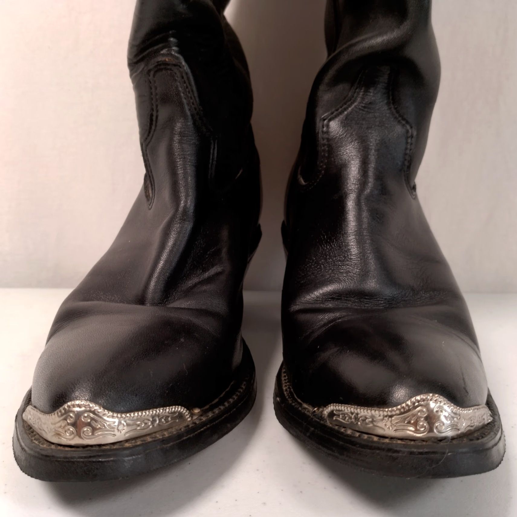 Doublet VINTAGE Double-H Western Cowgirl Boots Women 7M Leather Black Mid-Calf Pointed Toe Casual Fall Winter Size US 7 / IT 37 - 7 Thumbnail