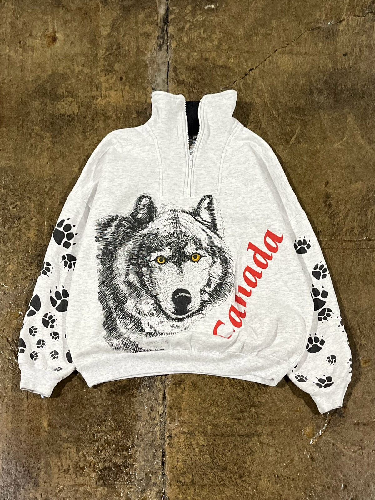 Vintage Crazy Vintage 90s Canada Wolf 1/4 Zip Animal Sweatshirt Size US M / EU 48-50 / 2 - 1 Thumbnail