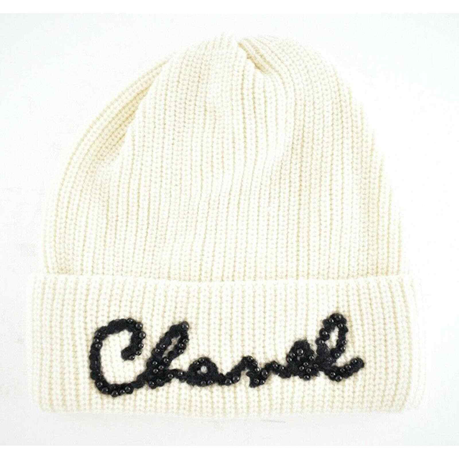 Chanel Chanel Black Pearl White CC Script Logo Beanie Winter Hat Size ONE SIZE - 1 Thumbnail