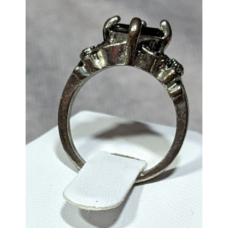 Other Gothic Floral Black Gemmed Ring With Marcasite Accents Size ONE SIZE - 4 Thumbnail