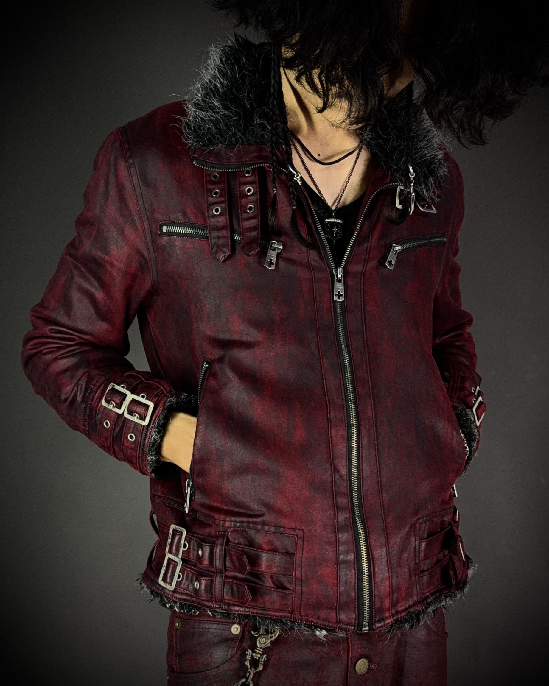 Bernings Sho Deep Red Coated Faux Fur Jacket