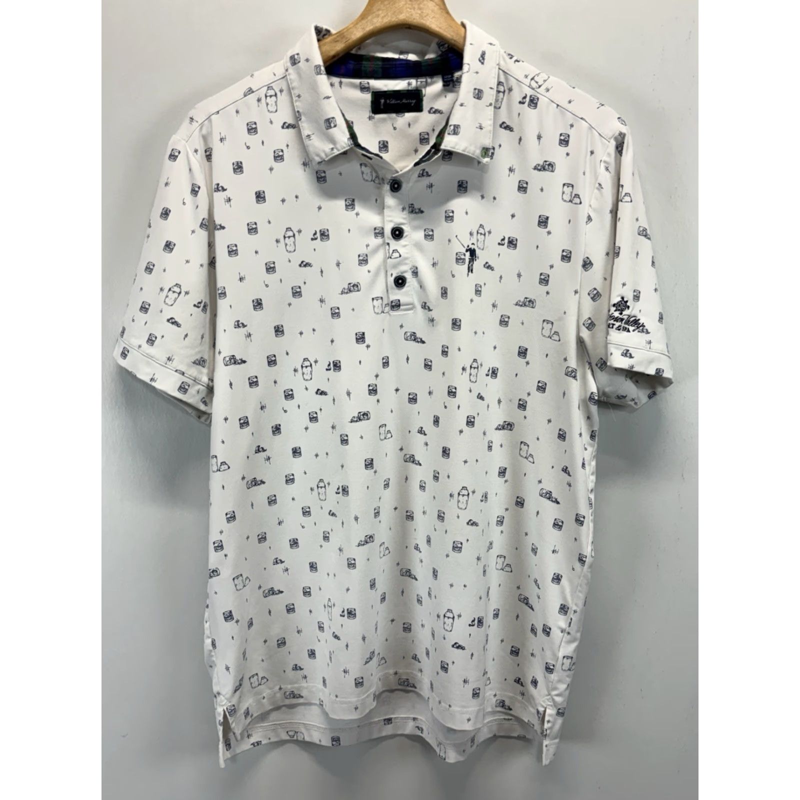 VINTAGE William Murray Performance Polo Shirt Mens L White AOP Brasstown Valley Polo Short Sleeve Collared Golf Sports Preppy Mens
