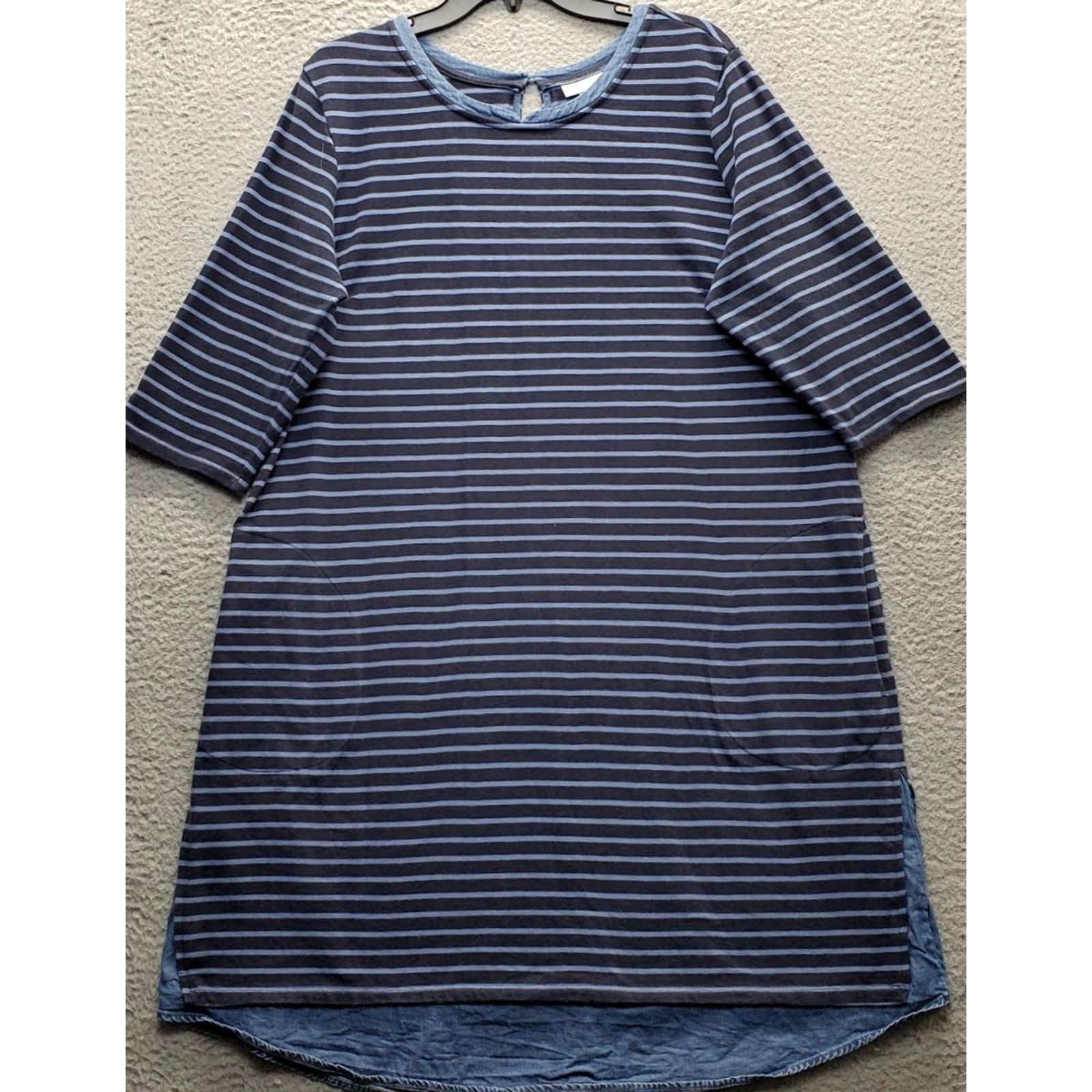 J. Jill J. Jill T-Shirt Dress Womens 1X Multi Striped 3/4 Sleeve Round Hem Keyhole Back Size XL / US 12-14 / IT 48-50 - 2 Thumbnail