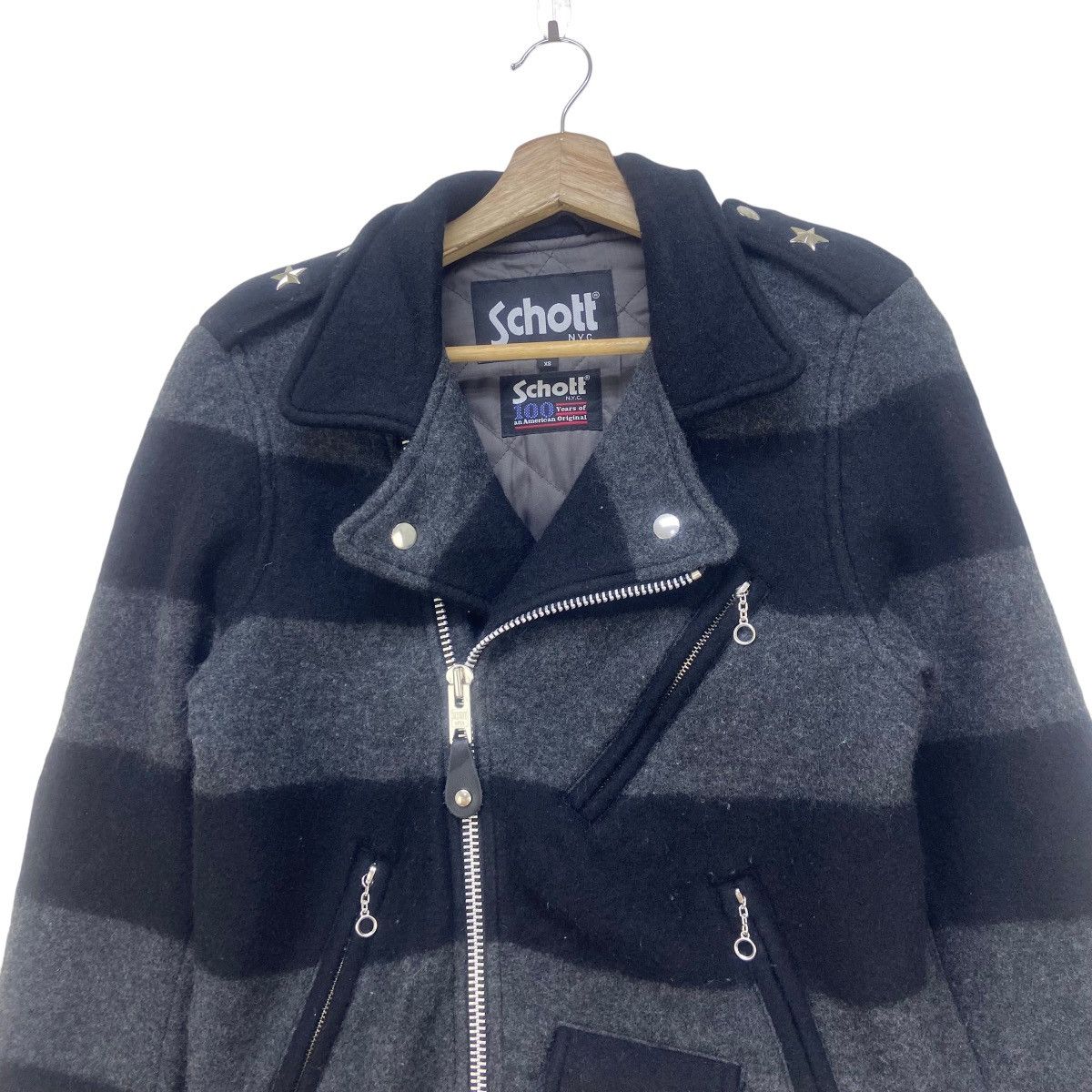 Schott Schott Double Collar Biker Wool Jacket Size US XXS / EU 40 - 2 Thumbnail