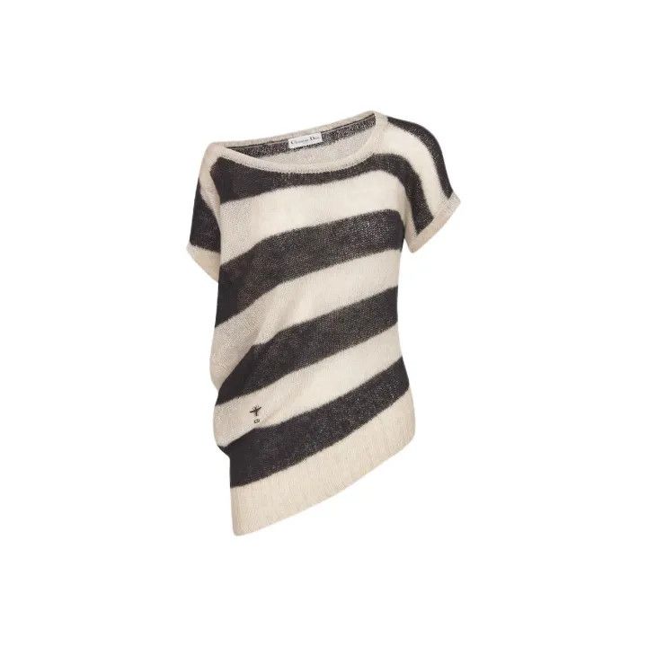 Dior Dior Striped Asymmetrical Loose Short Sleeve Sweater 0079 Size XS / US 0-2 / IT 36-38 - 1 Thumbnail