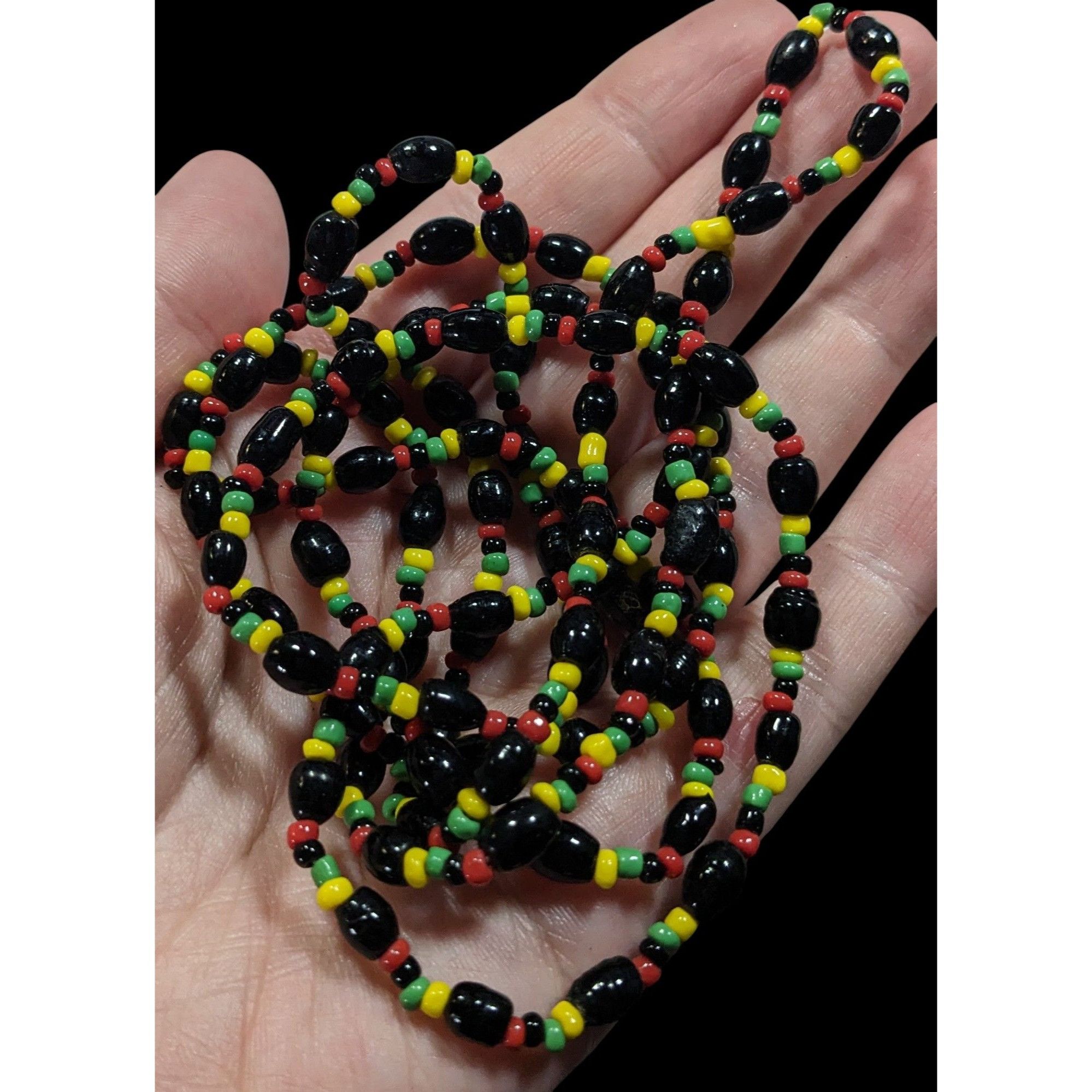 Other Handmade Black Red Yellow And Green Glass Beaded Necklace Size ONE SIZE - 3 Thumbnail