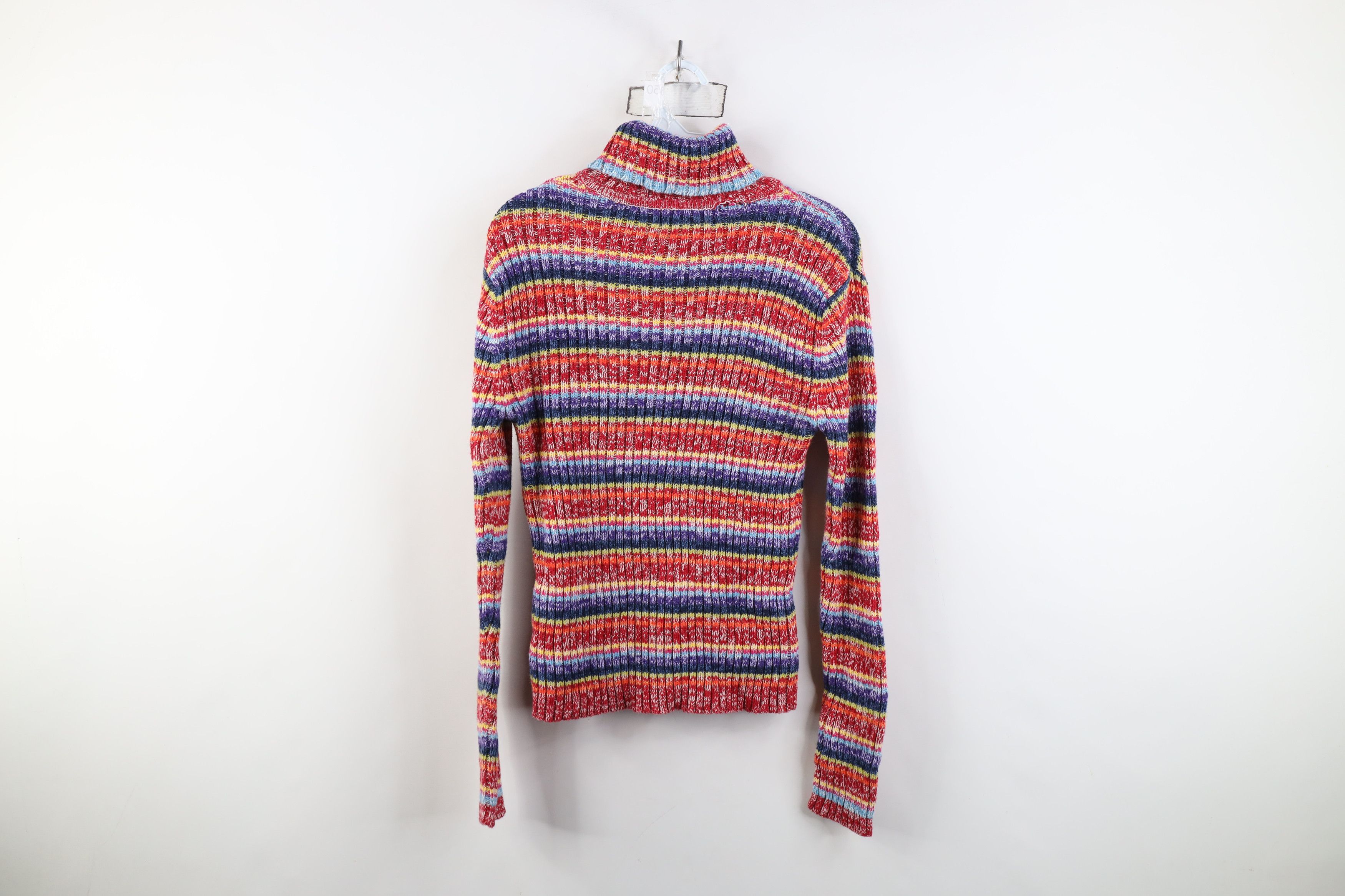 Vintage Vintage 90s Streetwear Rainbow Knit Turtleneck Sweater Size L / US 10 / IT 46 - 8 Thumbnail