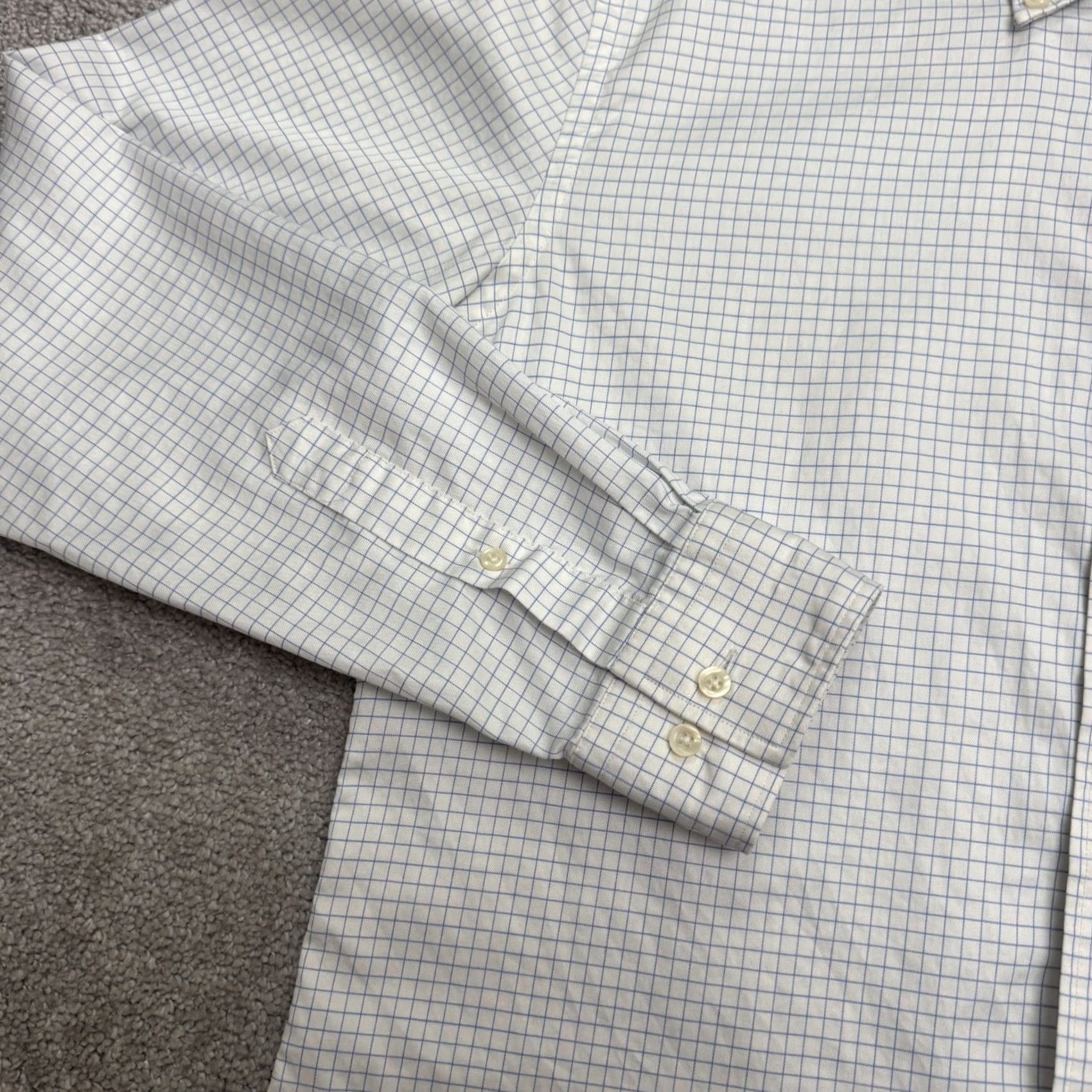 Vintage Hugh & Crye Dress Shirt Mens Medium Blue White Check Cotton Athletic Fit Collared Long Sleeve Button Size 40R - 5 Thumbnail