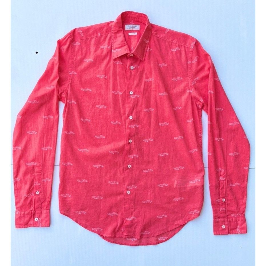 Zara Zara Man Coral Printed Cotton Short Sleeve Slim Fit Shirt Si Size US S / EU 44-46 / 1 - 1 Thumbnail