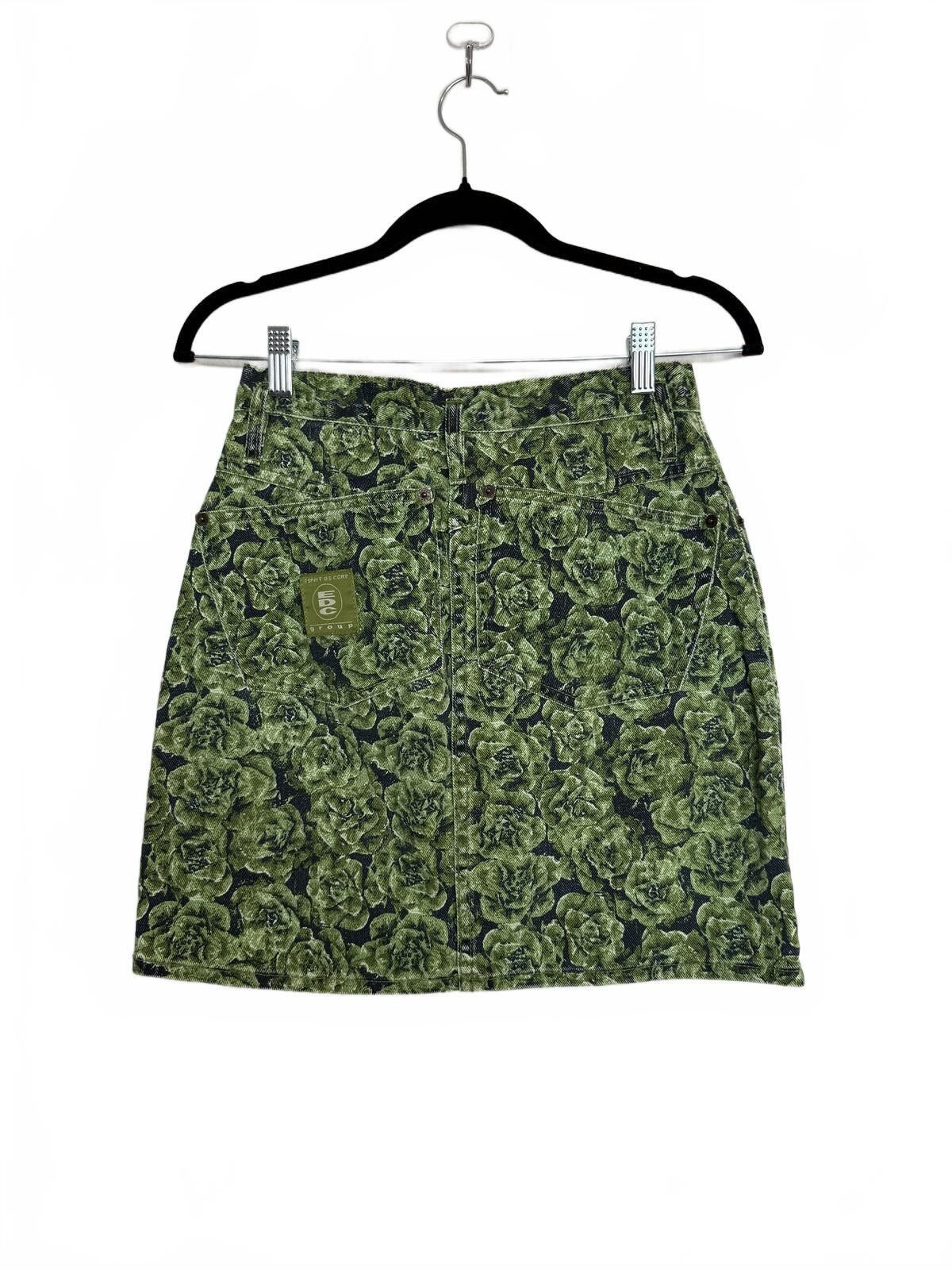 Other Vintage 90s Esprit de Corp Green Floral Pattern Denim Skirt Size 26" / US 2 / IT 38 - 4 Thumbnail