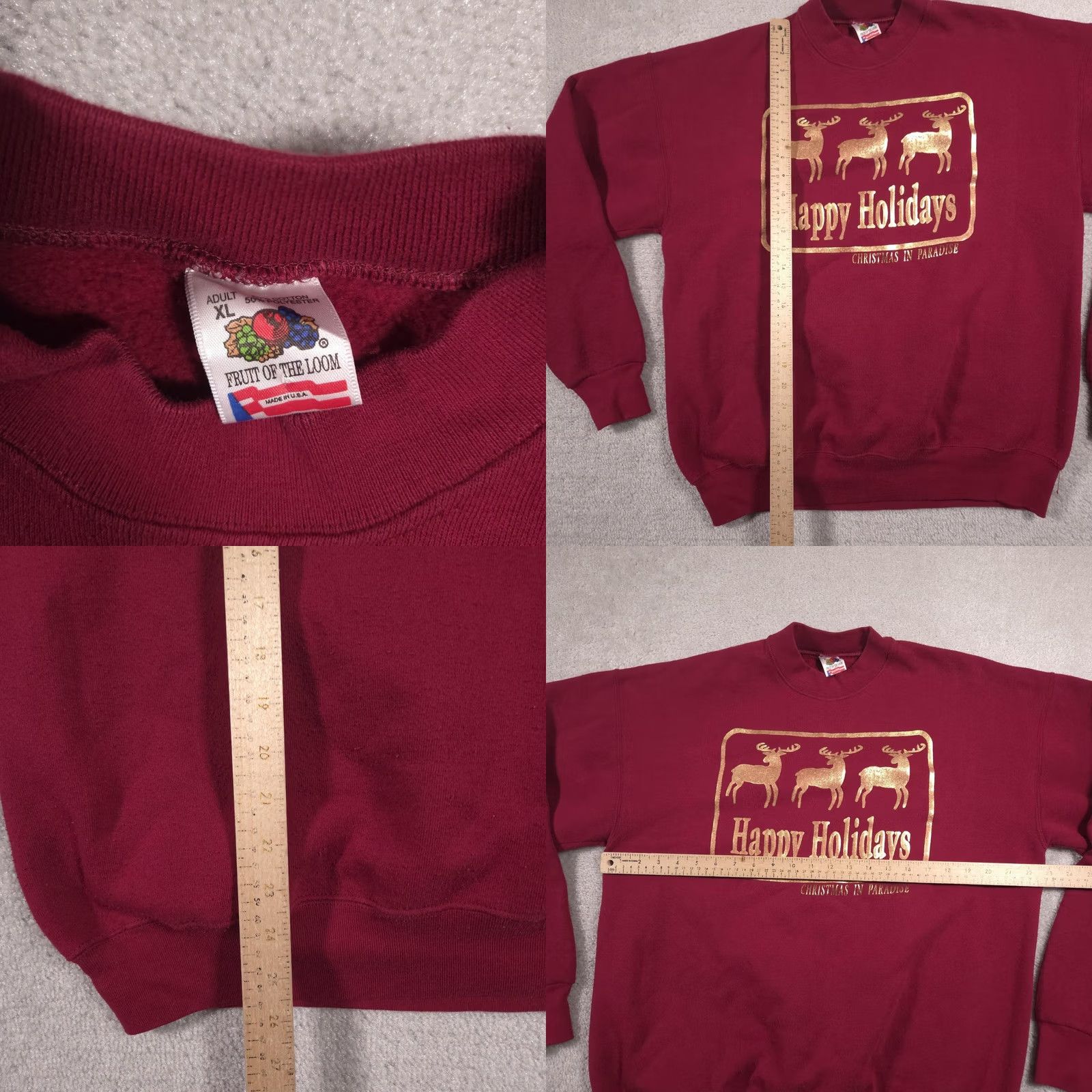 Fruit Of The Loom VINTAGE Fruit of the Loom Sweatshirt Mens XL Red Happy Holidays Reindeer 90s Size US XL / EU 56 / 4 - 8 Thumbnail