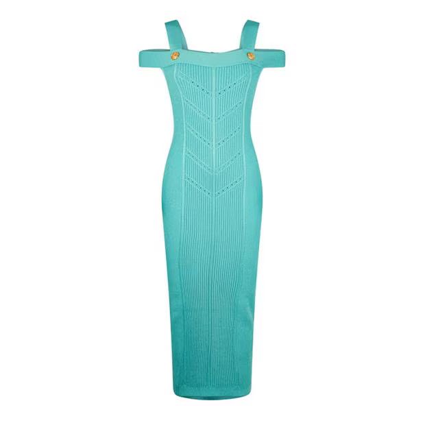 Balmain o1s1wg110725 Double Strap Knitted Dress in Turquois Blue Size L / US 10 / IT 46 - 1 Thumbnail