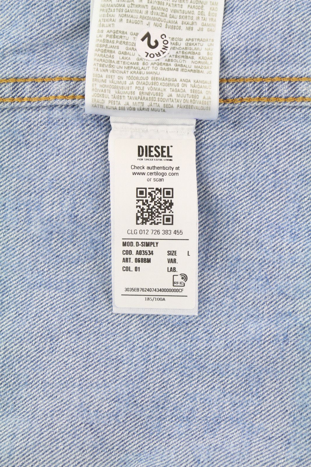 Diesel D-SIMPLY L Blue Denim Neck Shirt 85375 Size US L / EU 52-54 / 3 - 11 Thumbnail