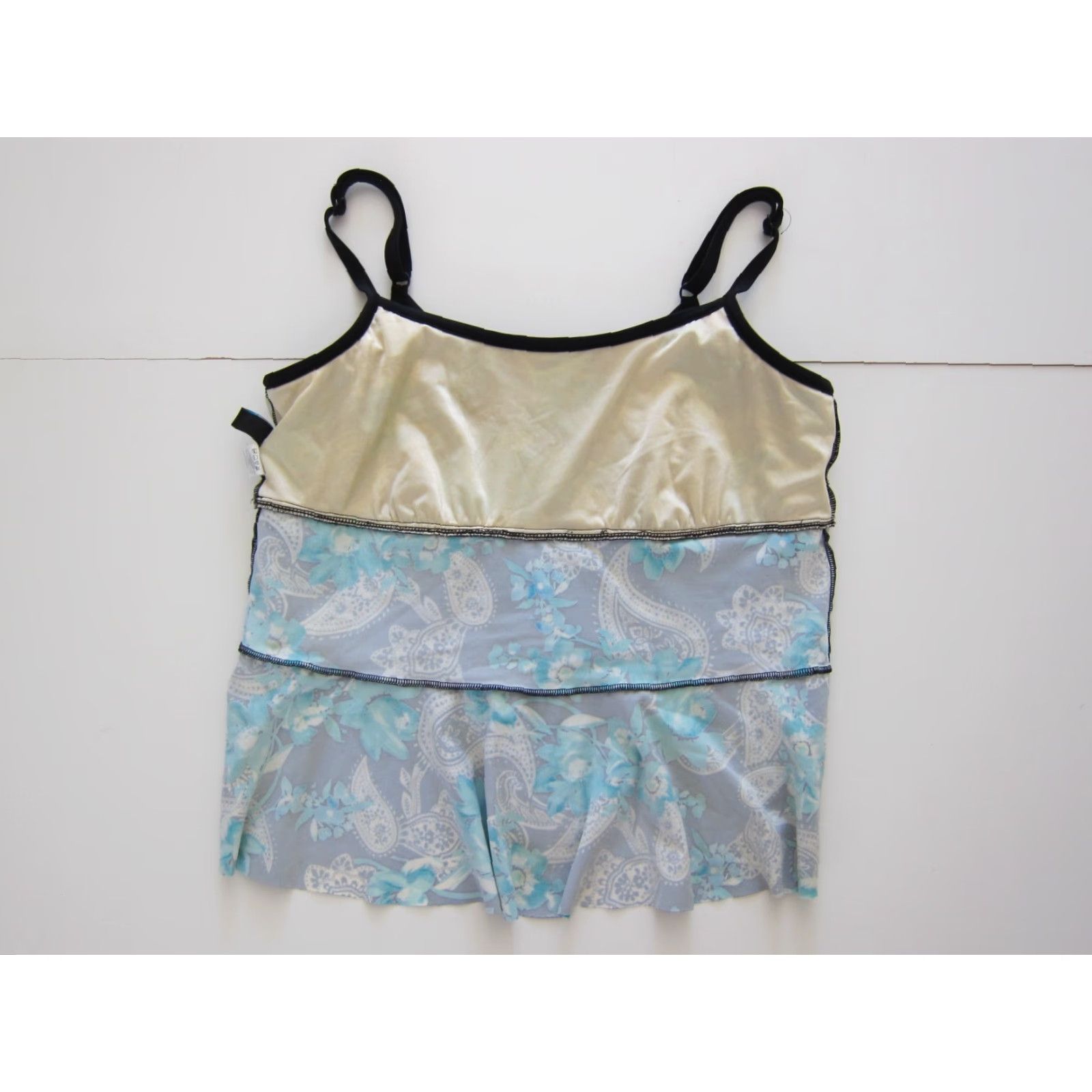 Vintage Maxine Of Hollywood Black Blue Floral Paisley Built In Bra Swim Tankini Top 22W Size 3XL / US 20-22 - 6 Thumbnail