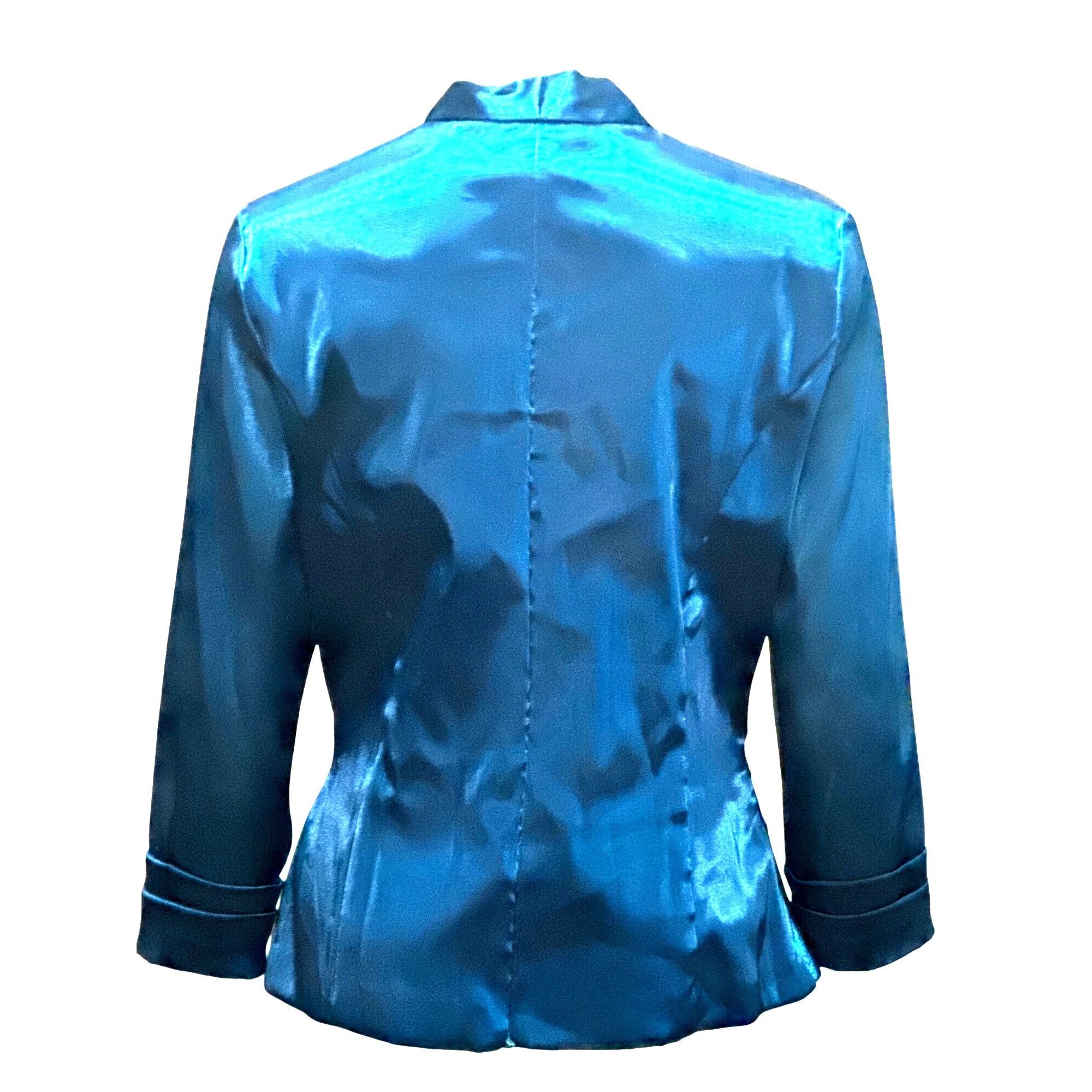 Other Jackie Jon New York Size 6 Teal Satin Wrap Tie Waist Top Bac Size M / US 6-8 / IT 42-44 - 4 Thumbnail
