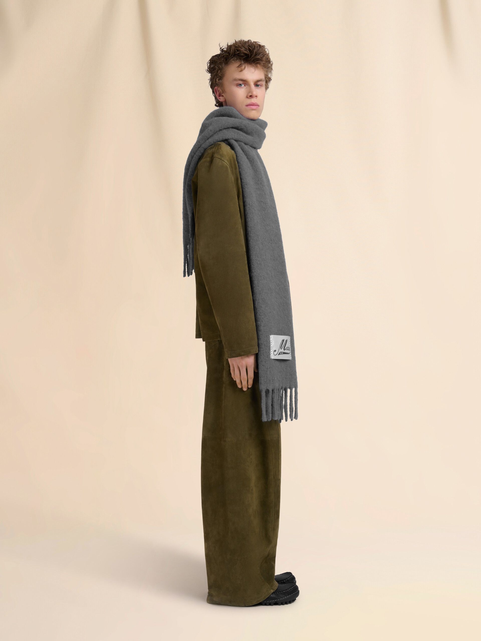 Marni Embroidered Logo Alpaca Felted Wool Classic Gray Scarf FW25 Size ONE SIZE - 10 Thumbnail