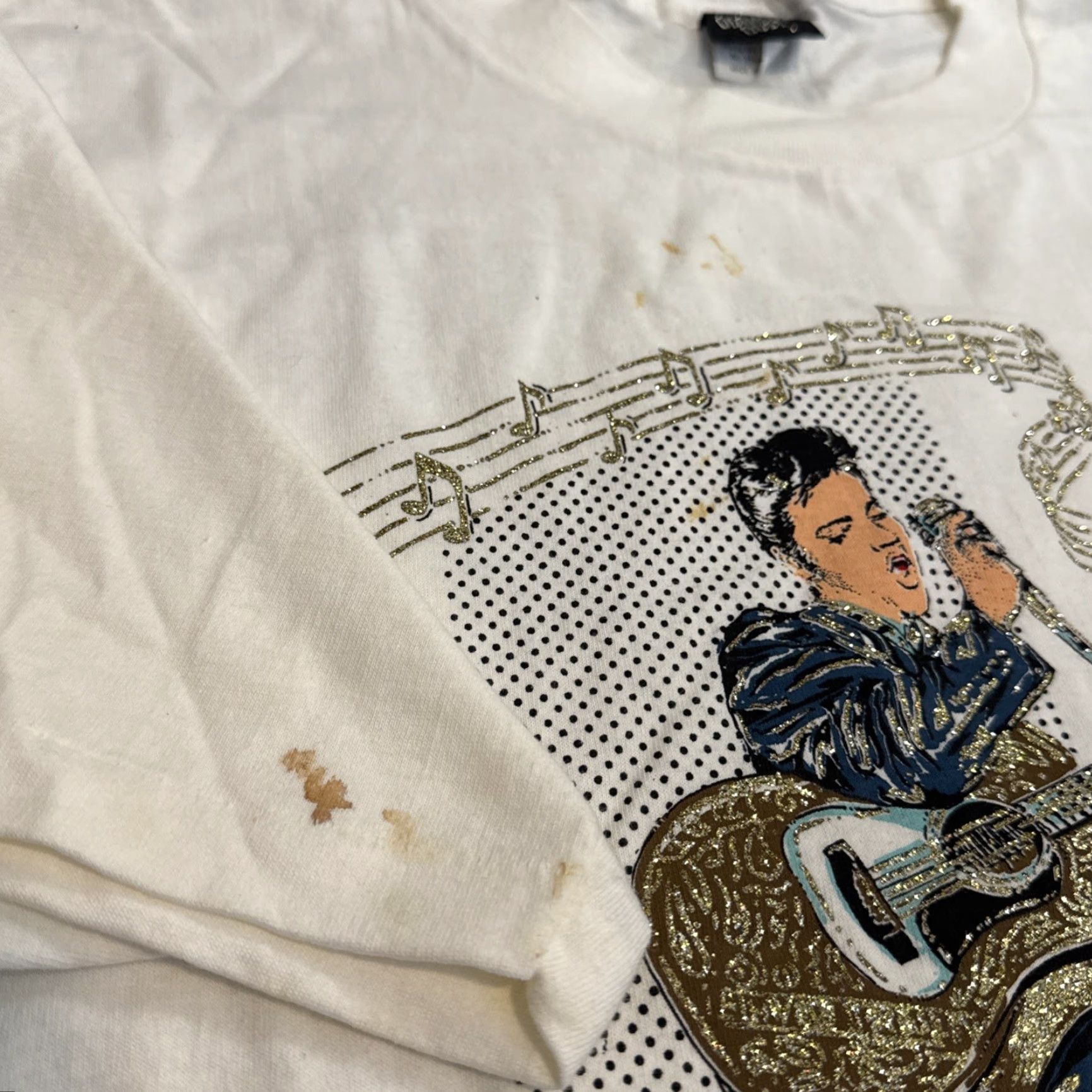 Vintage VINTAGE Elvis Presley Diamond Dust Music White T-Shirt Large Glitter Mens Size US L / EU 52-54 / 3 - 4 Thumbnail