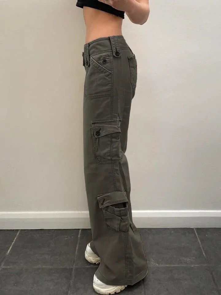 Vintage Denim Pants Women Pockets Stitching Straight Cargo Pants Size 30" / US 8 / IT 44 - 2 Thumbnail