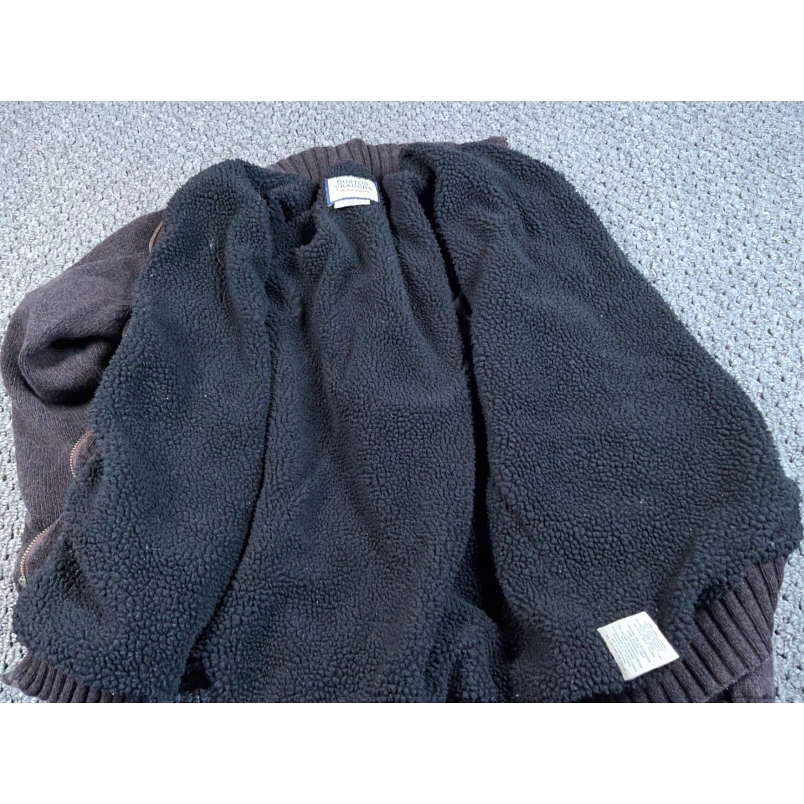 Vintage Boston Traders Sherpa Lined Zip Sweater Adult XL Brown Black Cable Knit Cotton Size US XL / EU 56 / 4 - 5 Thumbnail
