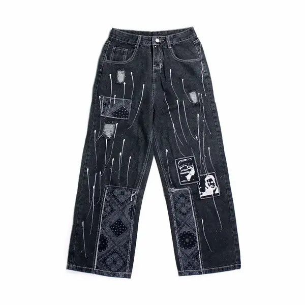 VIBE Bandana Patchwork Straight Leg Baggy Jeans Size US 30 / EU 46 - 2 Thumbnail