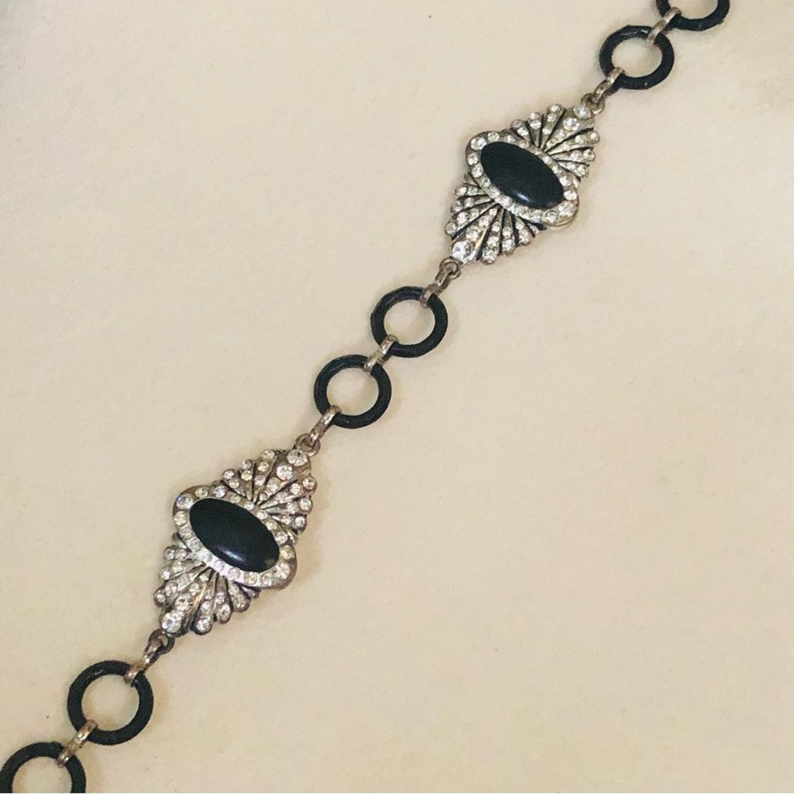 Jewelry Black enamel clear rhinestone medallion accent necklace Size ONE SIZE - 5 Thumbnail