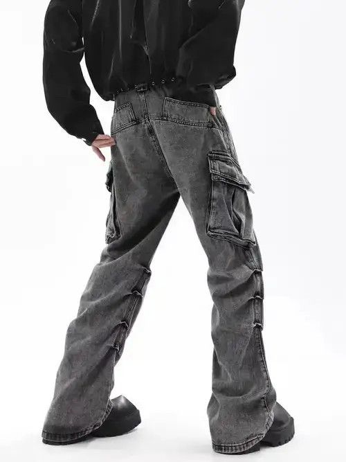 Japanese Brand Retro washed distressed stacked cargo jeans Size US 32 / EU 48 - 3 Thumbnail