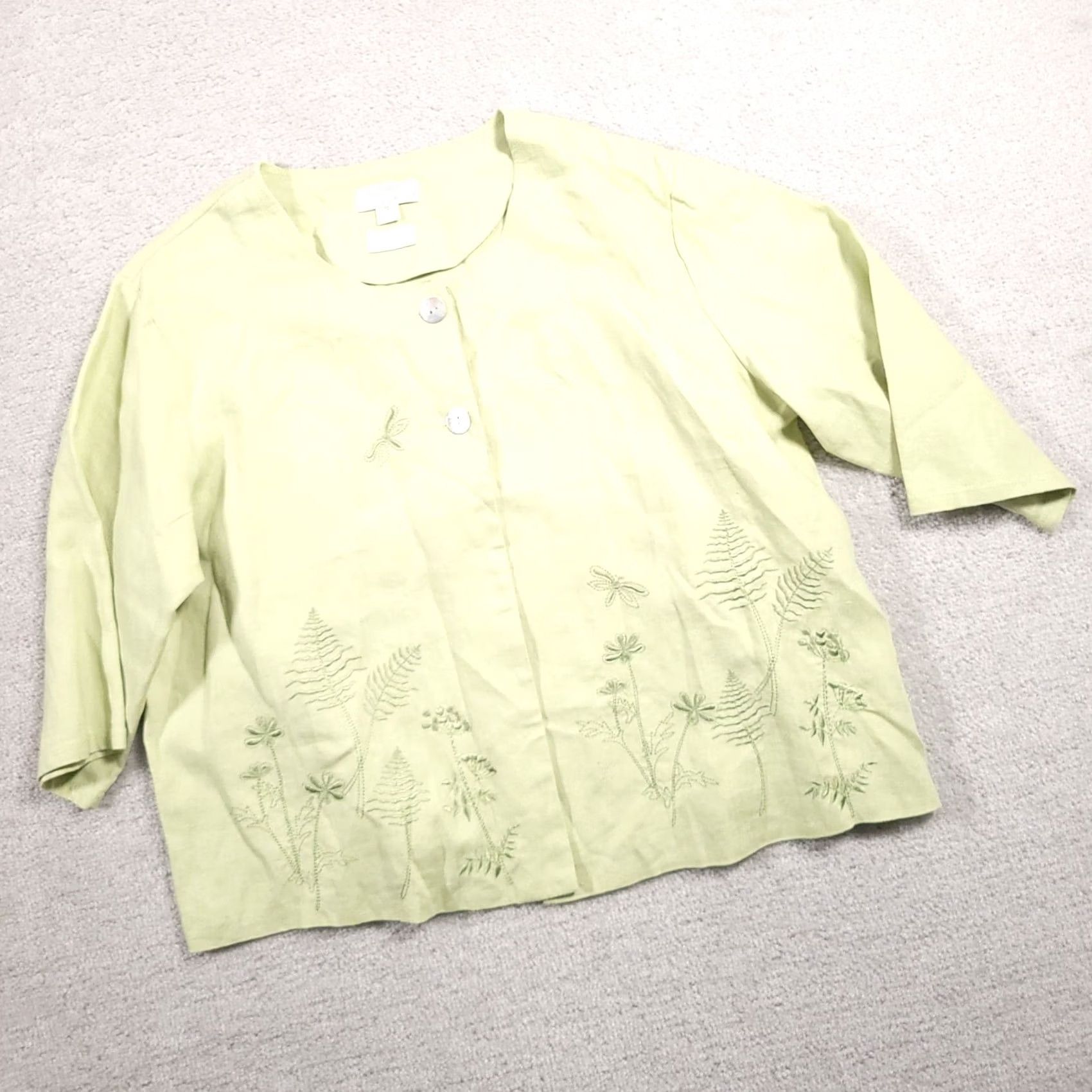 Vintage Vtg Portraits By Southern Isles Linen Button Up Shirt Womens 14 Embroidered Open Size XL / US 12-14 / IT 48-50 - 2 Thumbnail