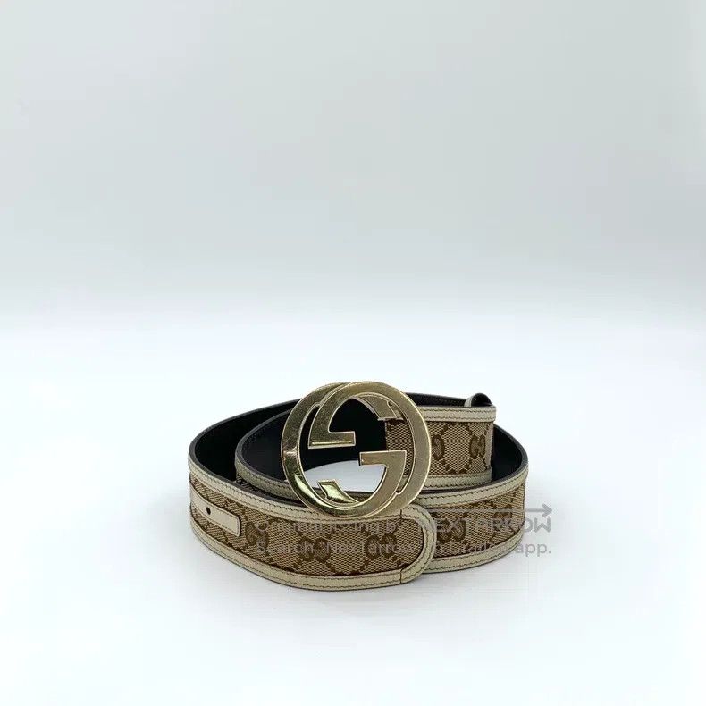 Gucci Gucci Brown logo jacquard full print smooth buckle belt Size ONE SIZE - 1 Thumbnail