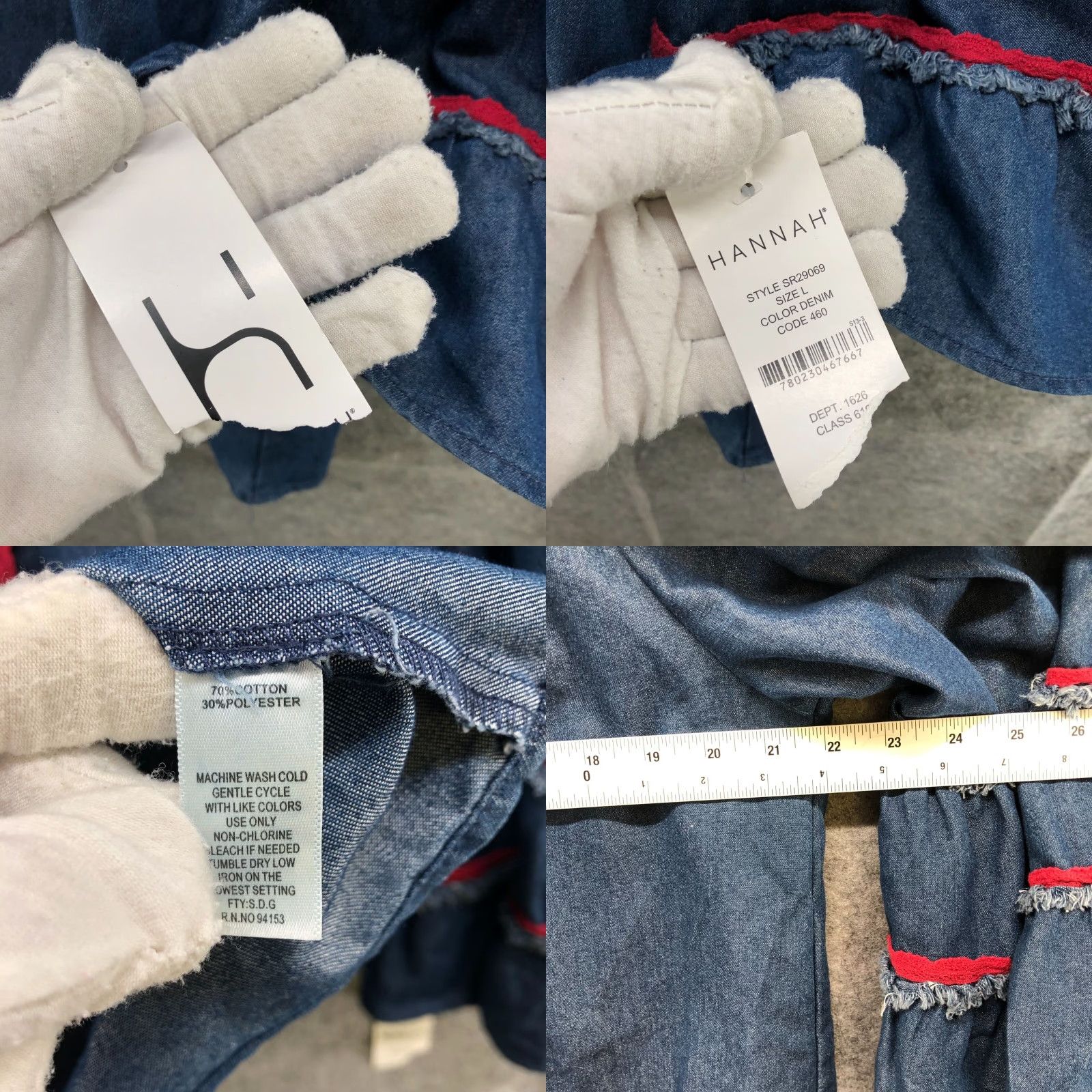 Vintage HANNAH Blouse Chambray Off Shoulder Bell Sleeve Embroidered Womens L Size L / US 10 / IT 46 - 8 Thumbnail