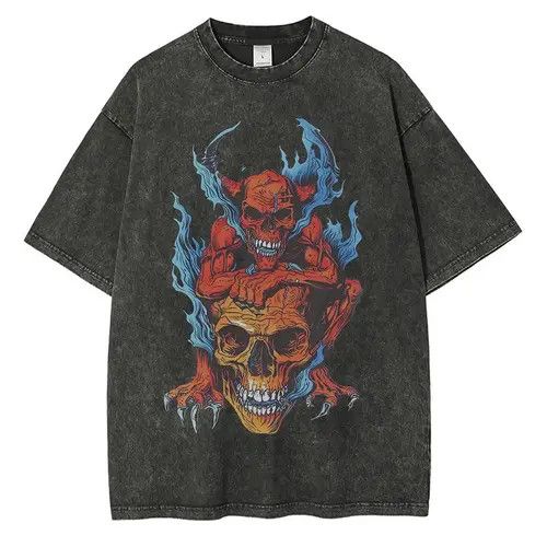 VIBE Gothic Punk Skull Demon Distressed Washed T Shirt Size US L / EU 52-54 / 3 - 1 Thumbnail