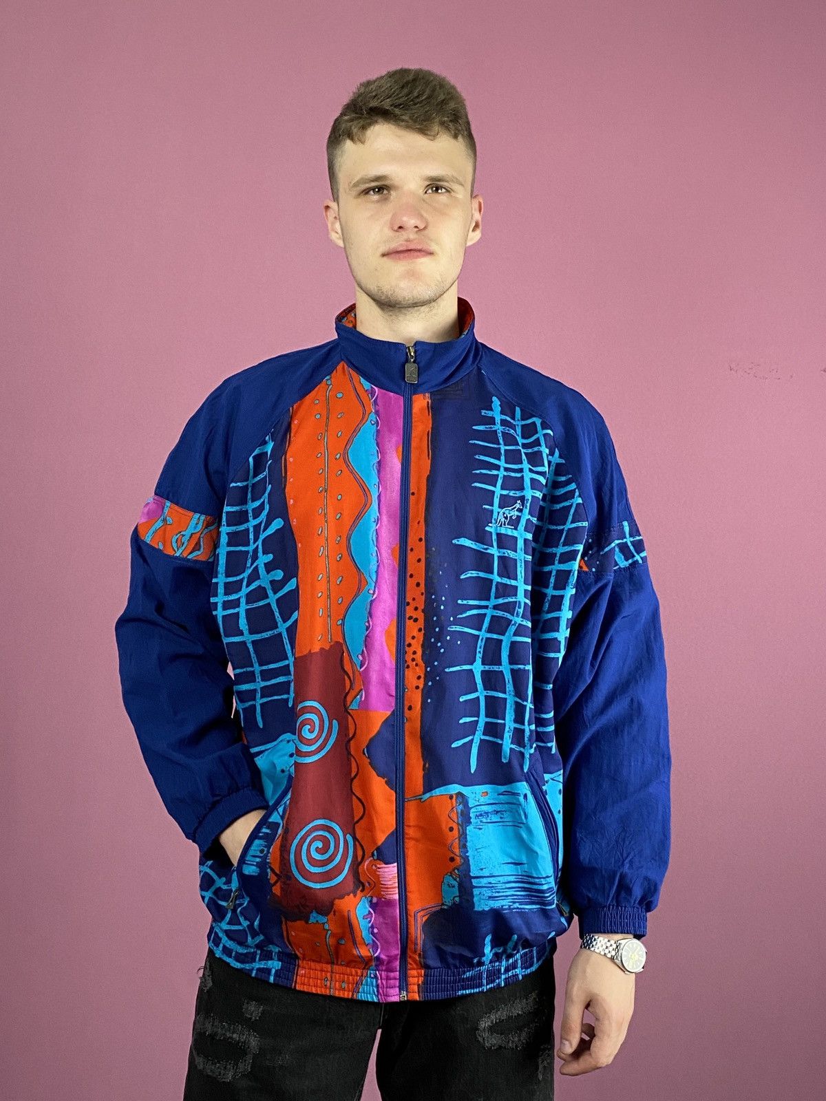 Vintage 90s Vintage Men's Abstract Windbreaker Jacket - L Size US L / EU 52-54 / 3 - 1 Thumbnail
