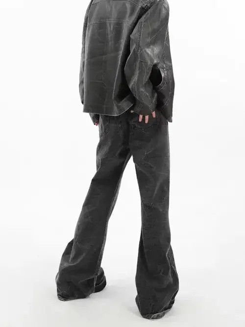 Jean Vintage Washed Black Micro Wide Leg Jeans Size US 32 / EU 48 - 3 Thumbnail