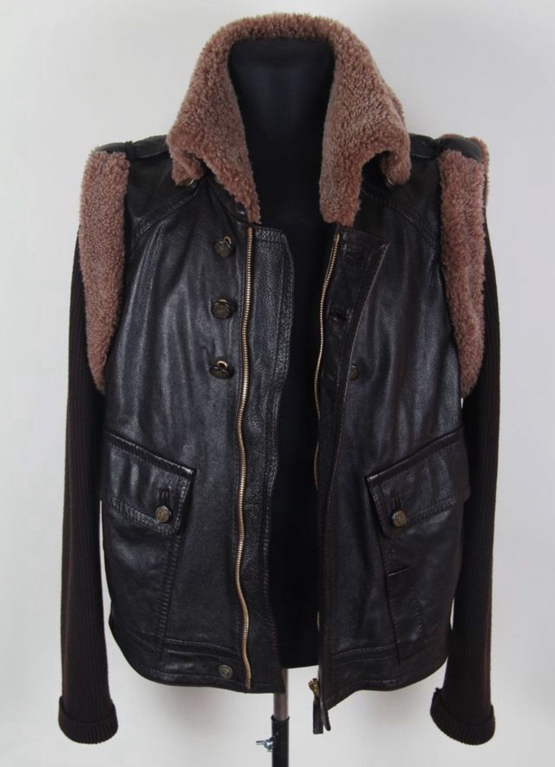 Gucci Gucci Double-Breasted Leather Fur Detail Wool Sleeve Jacket Size US L / EU 52-54 / 3 - 3 Thumbnail