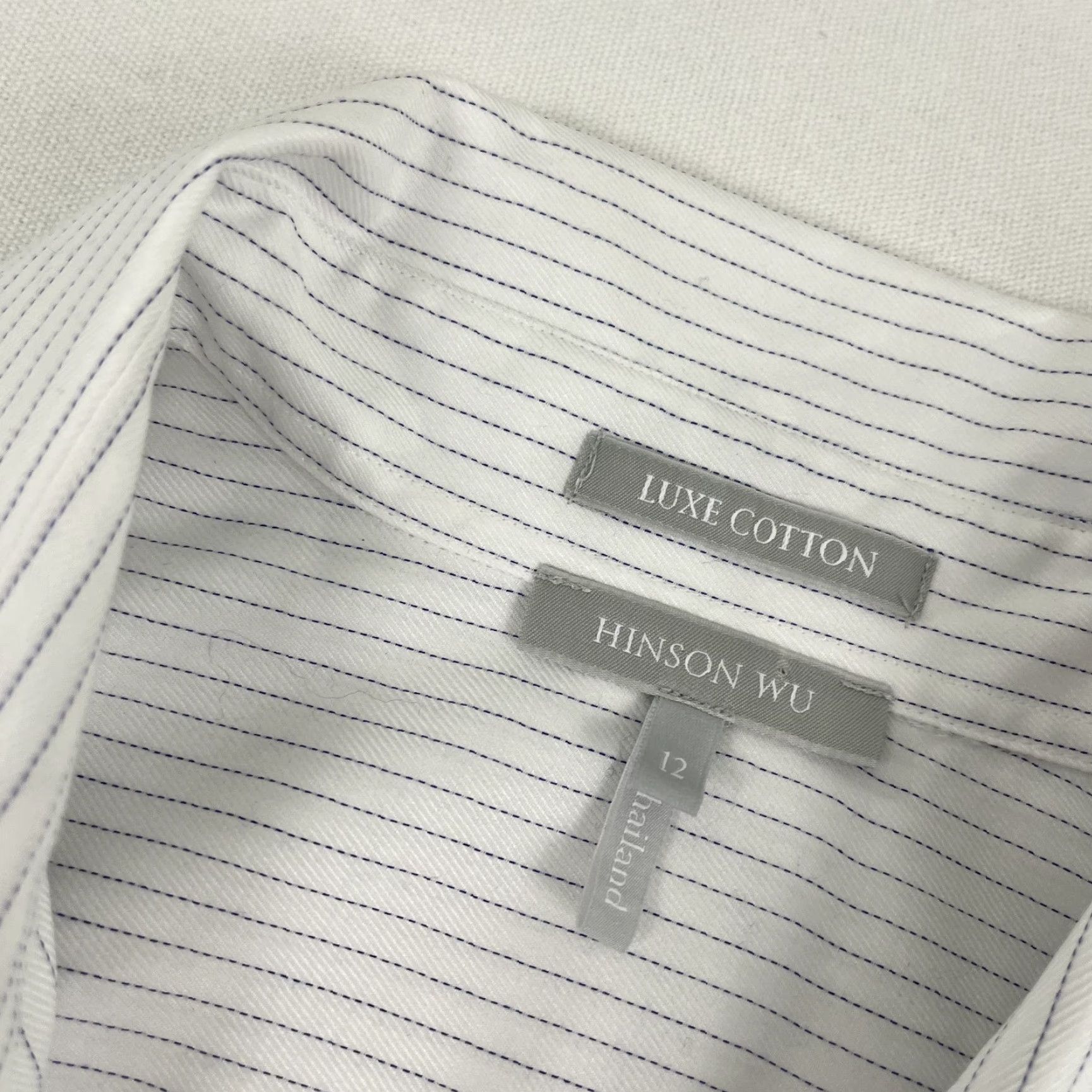 Vintage Hinson Wu Shirt Women Size 12 Button-Up White Striped Office Career Work Blouse Long Sleeve 100% Cotton Size XL / US 12-14 / IT 48-50 - 2 Thumbnail