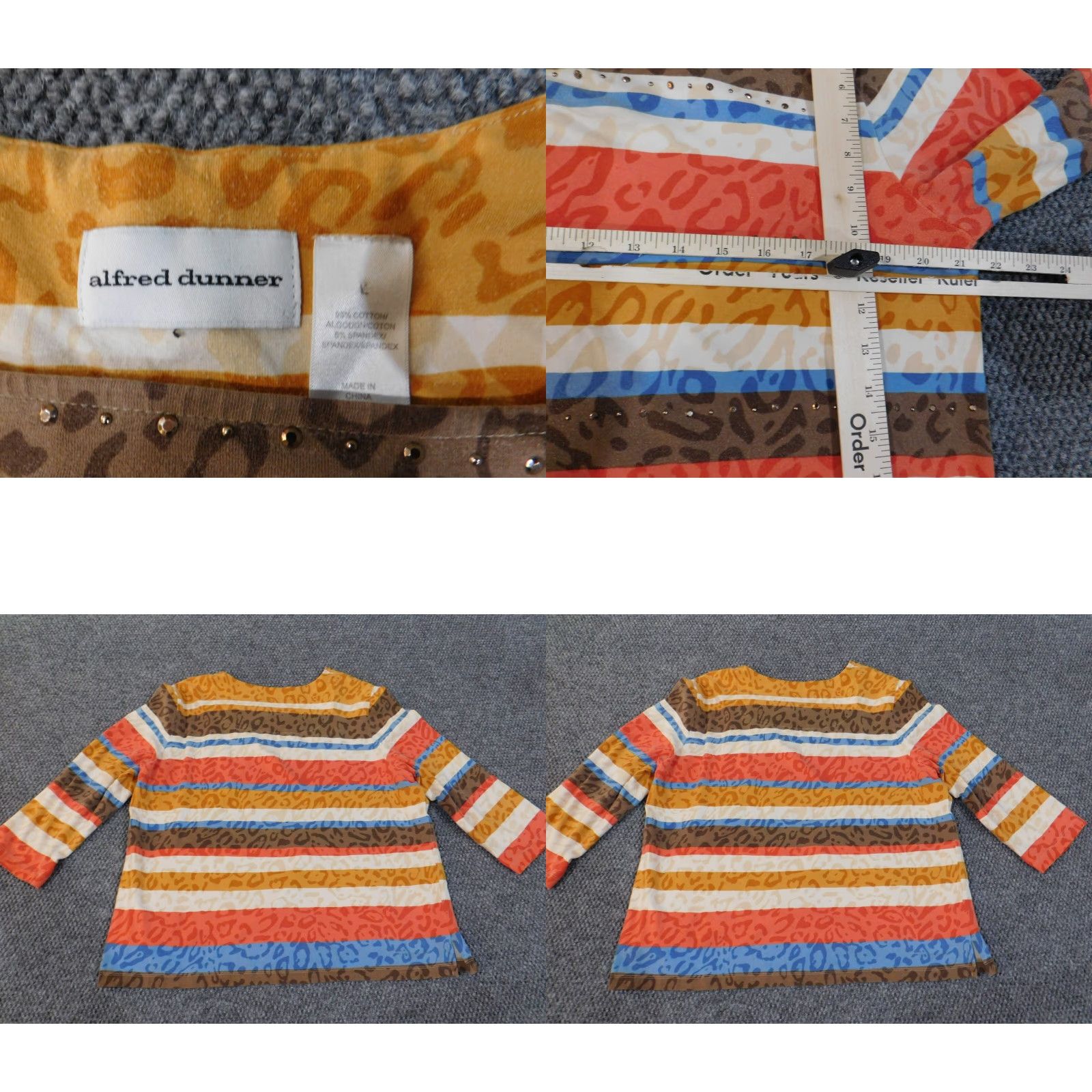 Vintage Alfred Dunner Blouse Shirt Womens Large Brown Geometric Stretch Cotton Knit Round Neck Long Sleeve Size L / US 10 / IT 46 - 8 Thumbnail