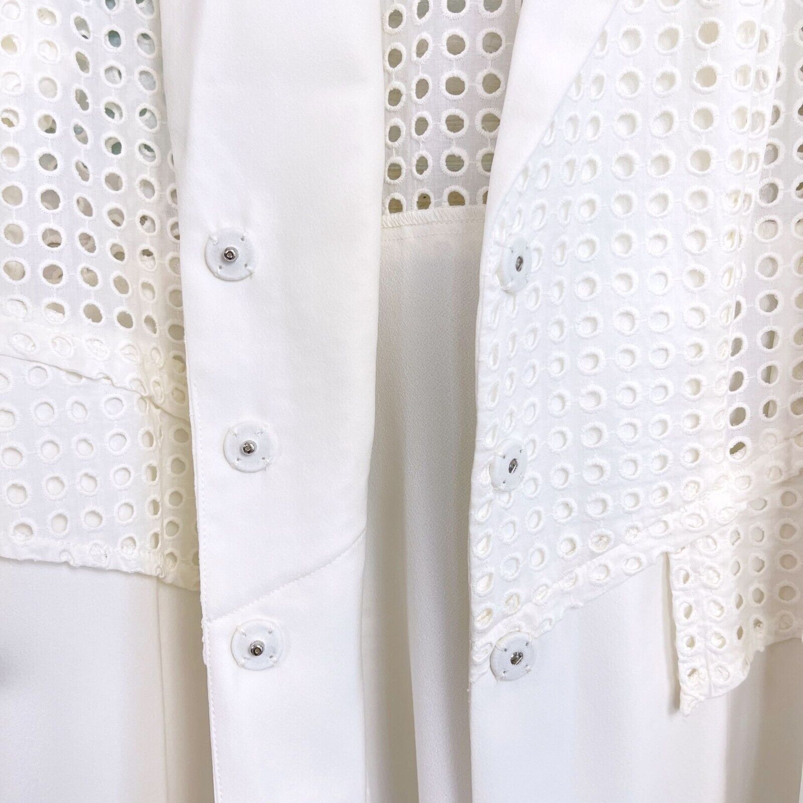 Chicos Chicos Eyelet Novelty Duster Jacket White 3/4 Large 2 Size L / US 10 / IT 46 - 7 Thumbnail