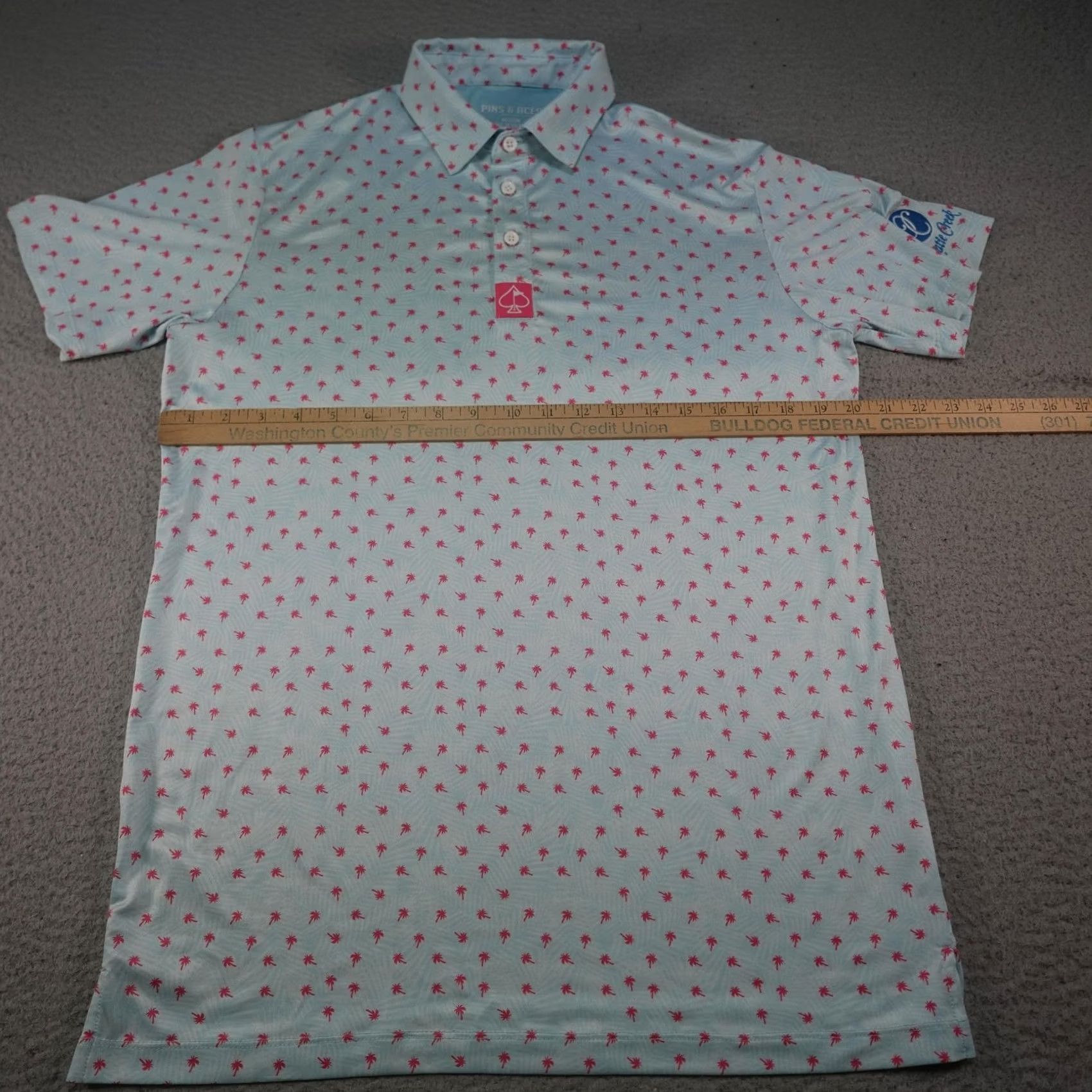 Vintage Pins & Aces Polo Shirt Mens M Blue Palm Tree Graphic Print Short Sleeve Golf Performance Jersey Polo Size US M / EU 48-50 / 2 - 4 Thumbnail