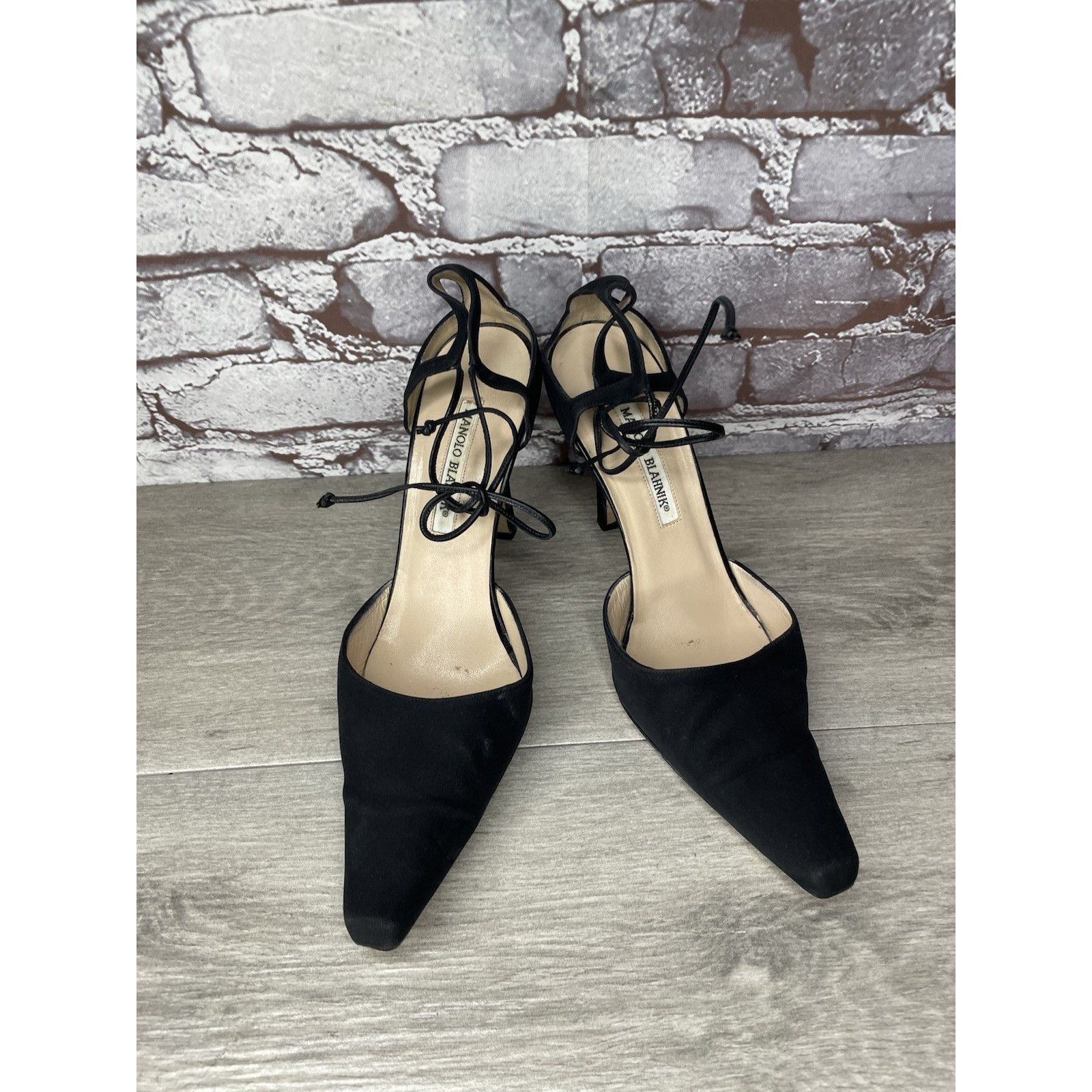Manolo Blahnik Manolo Blahnik Black Satin Pointed Toe Strappy Stiletto Heel Size US 9 / IT 39 - 2 Thumbnail
