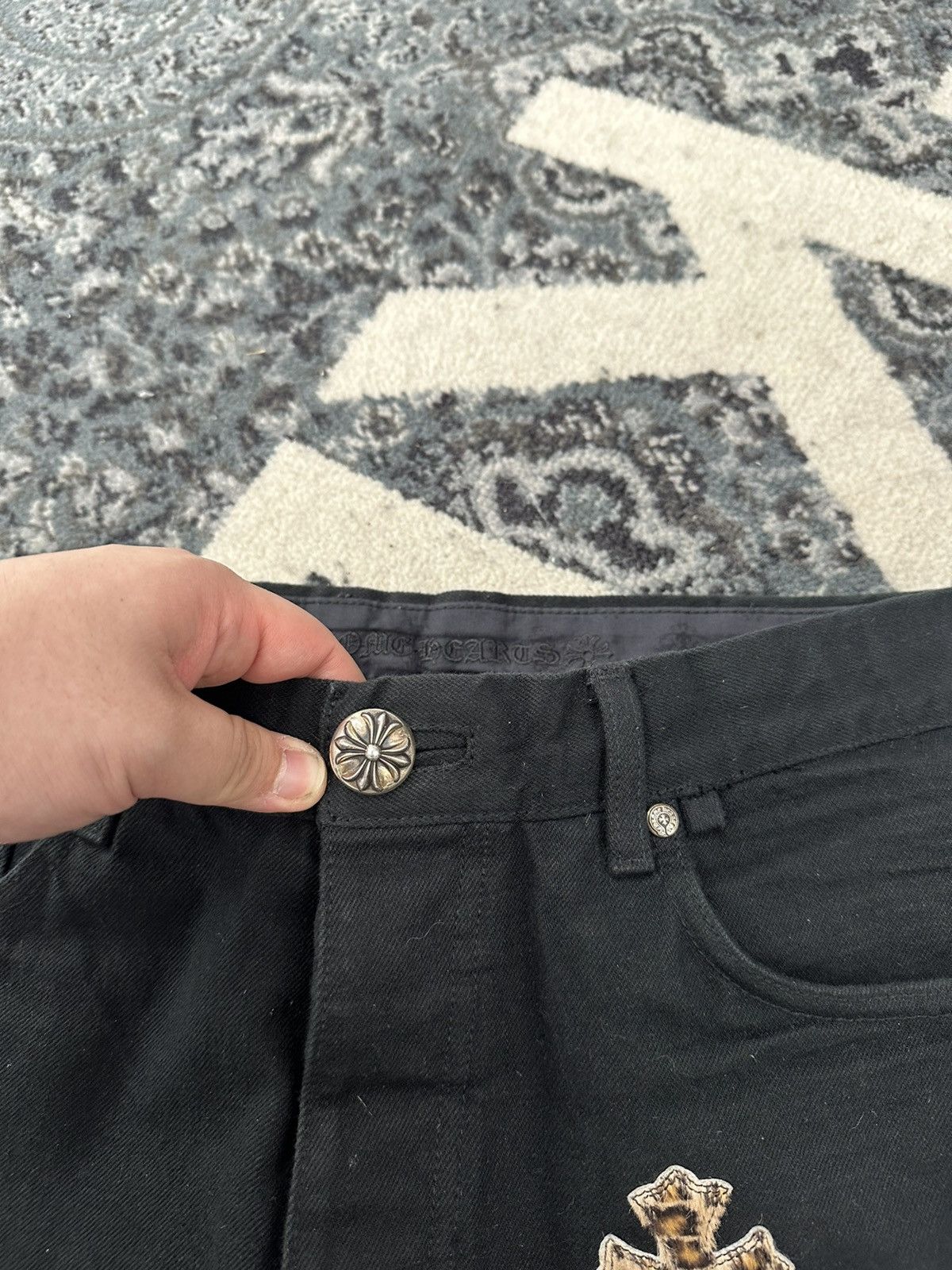 Chrome Hearts Chrome Hearts Black Cheetah Lime Cross Patch Jeans Size US 34 / EU 50 - 6 Thumbnail