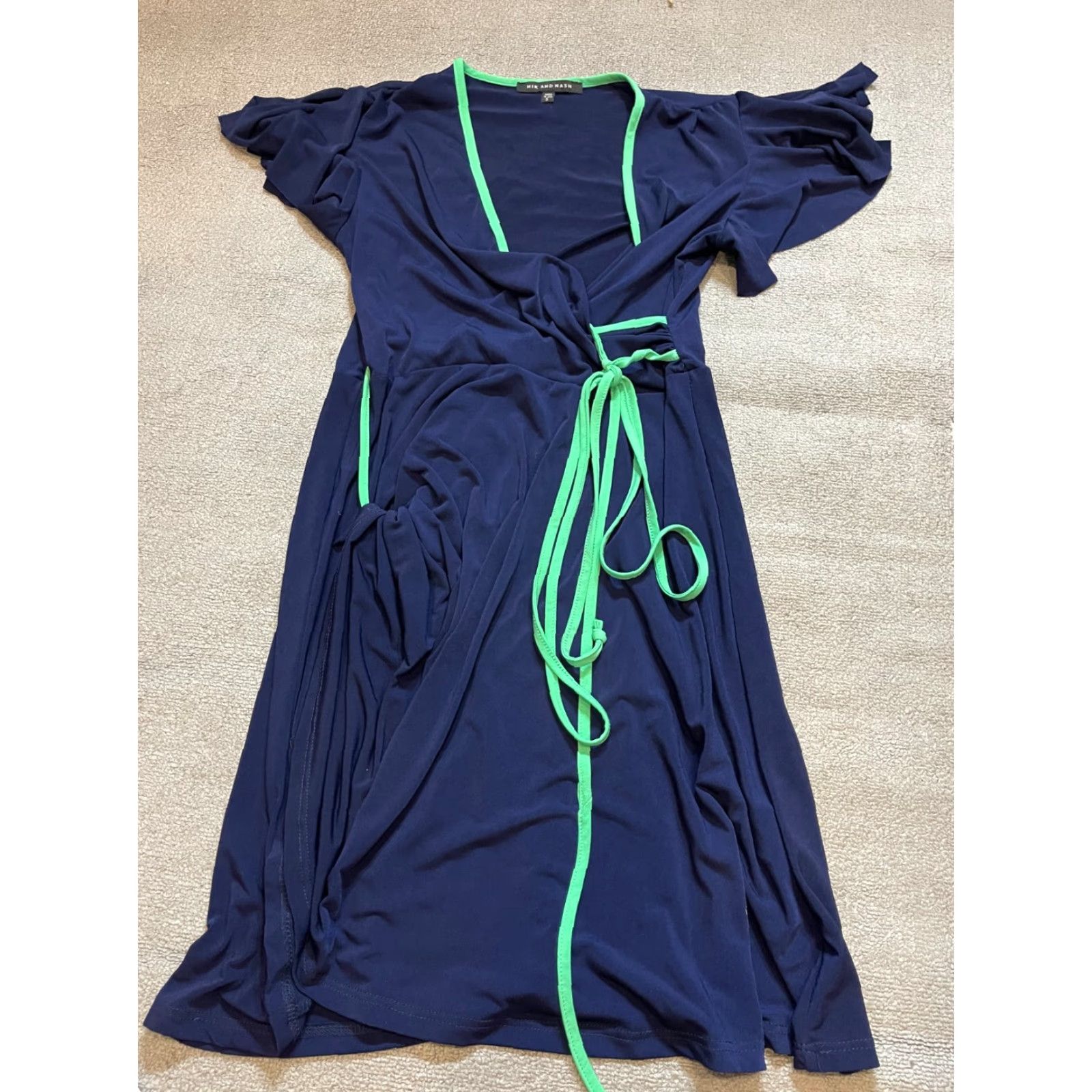 Vintage NIK AND NASH Dress Women Small S Blue Short Sleeve Wrap Dress Knee Length, Solid, Fall Spring Summer, Workwear Casual Party/Cocktail – Womens Size 28" / US 6 / IT 42 - 2 Thumbnail