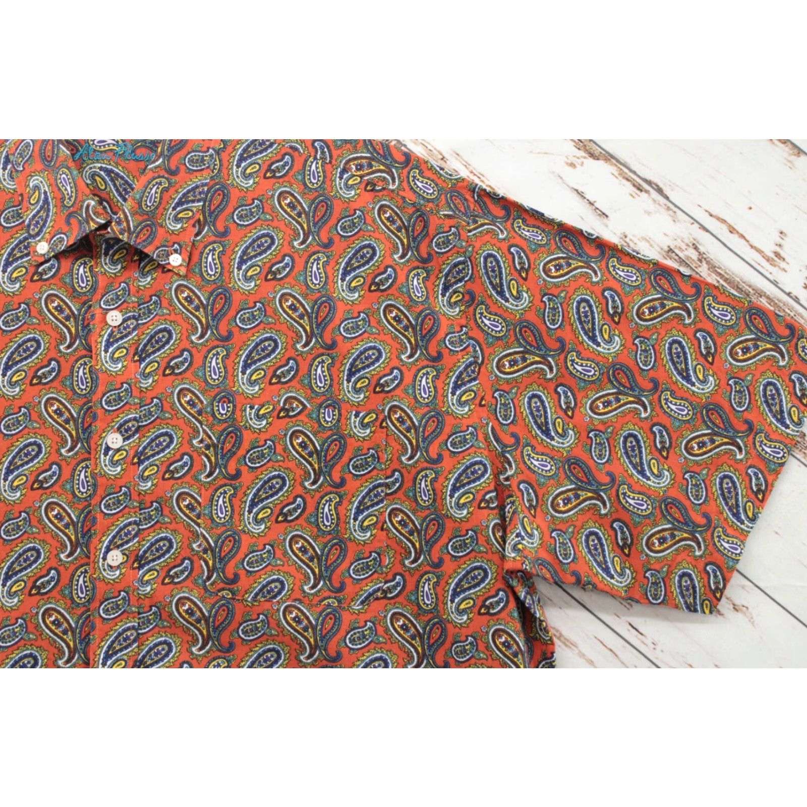 Vintage Alan Flusser Paisley Shirt Men's XXL Orange Short Sleeve Button-Up Preppy Loud Size US XXL / EU 58 / 5 - 3 Thumbnail