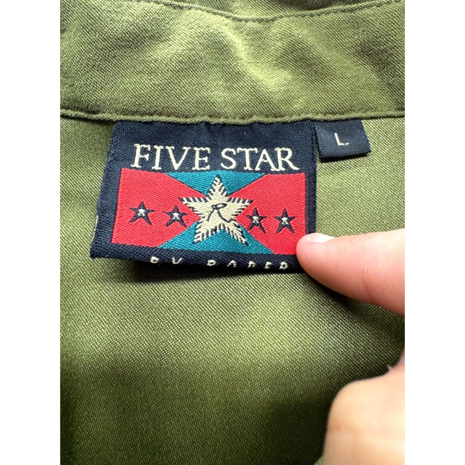 Olive VTG Five Star Olive Western Style Button-Up Shirt L Polyester/Spandex Long Sleeve Mens Mens L Olive Western Button-Up Shirt Size US L / EU 52-54 / 3 - 3 Thumbnail