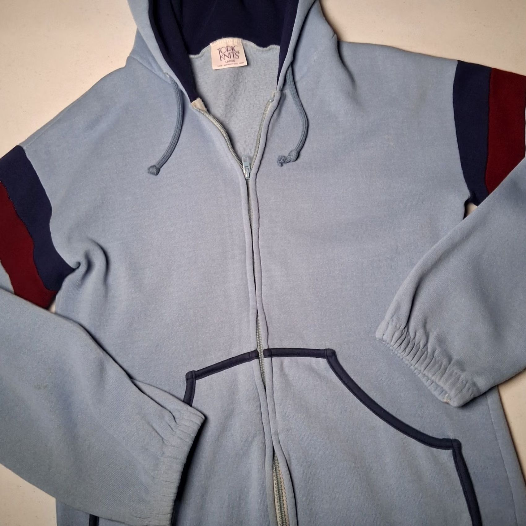 Vintage VINTAGE Topic Knits Hooded Sweatshirt Women L Blue Retro Sport Hoodie Knit Full Zip Pockets Made in USA Mens? Women? Size L / US 10 / IT 46 - 3 Thumbnail