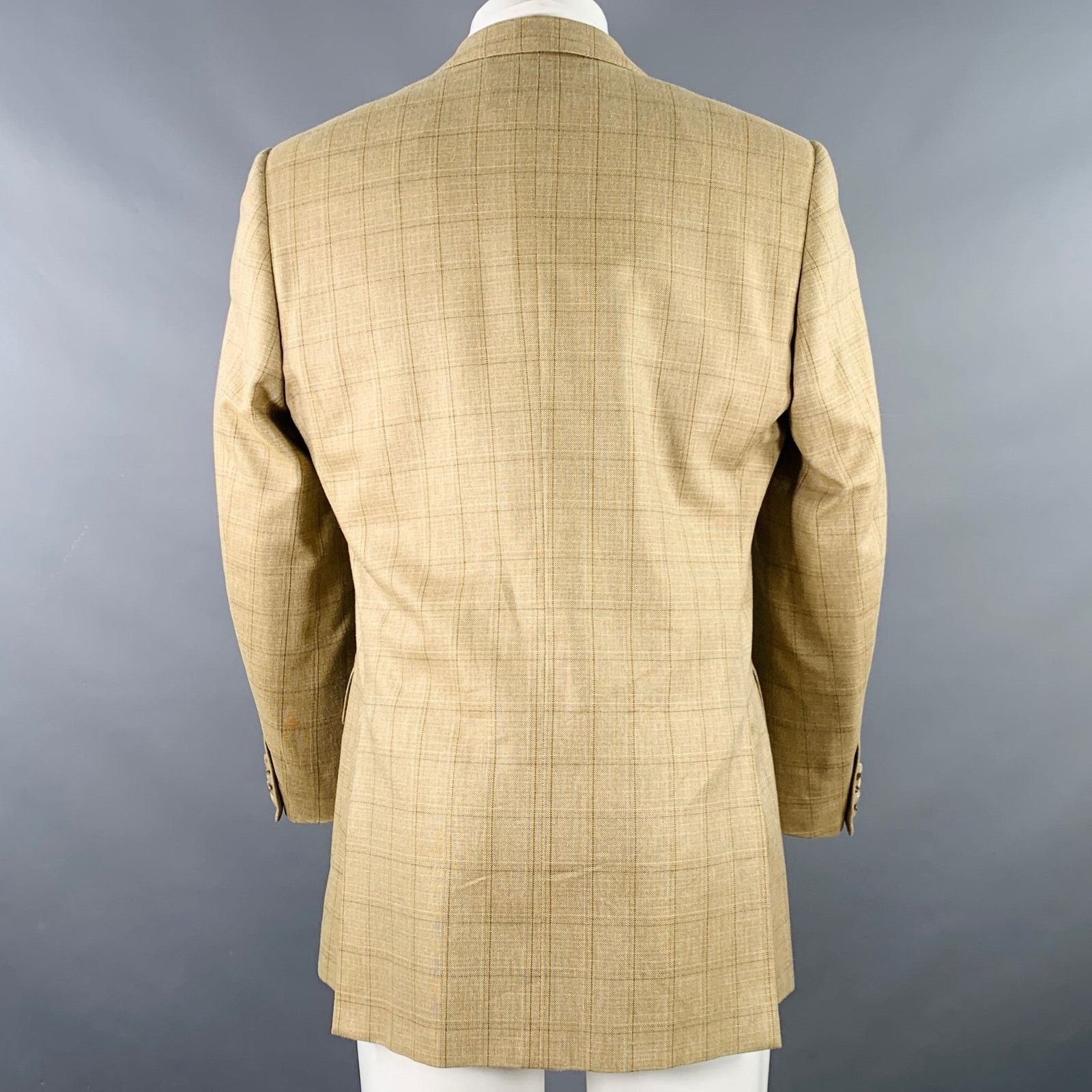 Pal Zileri Size 38 Regular Beige Grey Brown Window Pane Sport Coat Size 38R - 3 Thumbnail