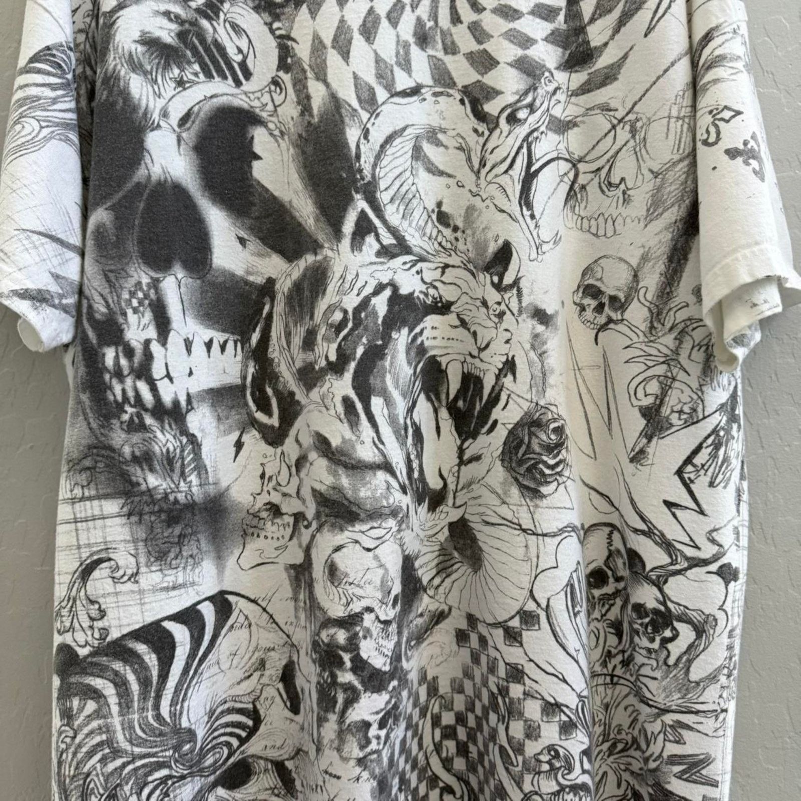 Hanes Vintage y2k Sketched Drawn AOP T-Shirt Hand Drawn Size US XXL / EU 58 / 5 - 3 Thumbnail
