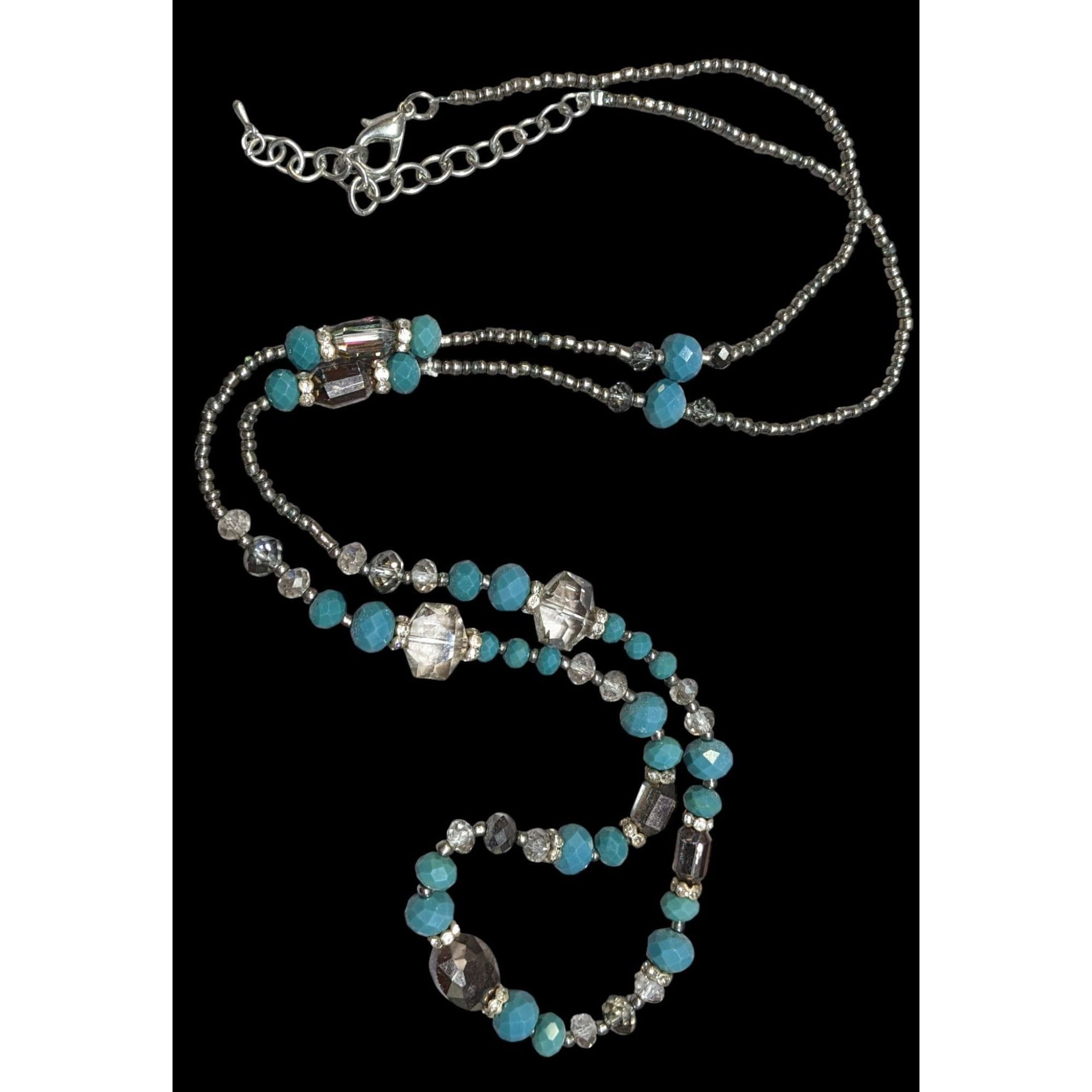 Other Elegant Teal And Silver Tone Glass Beaded Necklace With Auro Size ONE SIZE - 1 Thumbnail